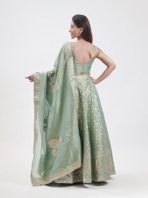 Green Banarasi Zari Woven Lehenga   - image 4