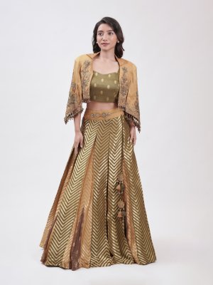 Mustard and Green Tissue Lehenga  - image 3