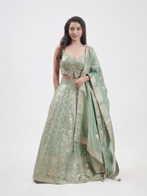 Green Banarasi Zari Woven Lehenga   - image 1