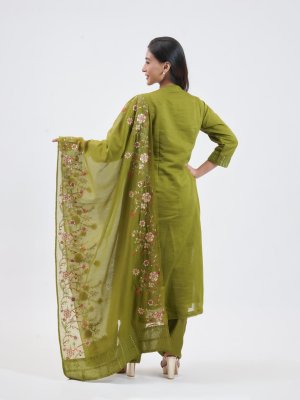 Forest Green Mul Chanderi Salwar Set - image 4
