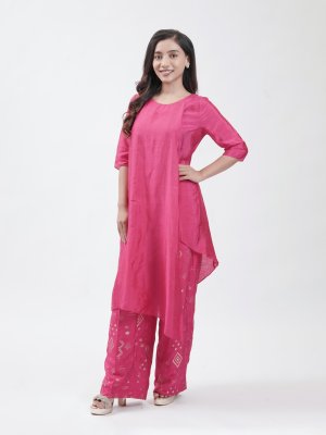 Rani Pink Raw Silk Kurta  - image 1