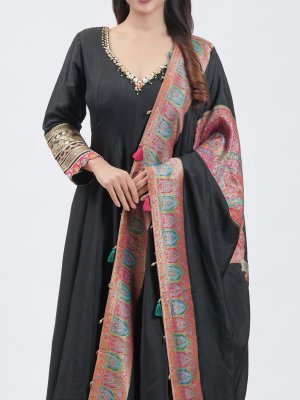 Black Chanderi Silk Straight Pant - image 3