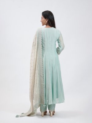 Teal Blue Mul Chanderi  Straight pant - image 4