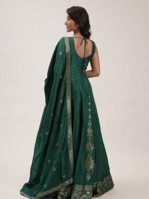 Dark Green Chanderi Silk Anarkali  - image 2
