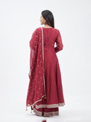Brick Red Chanderi Straight Pant - image 4