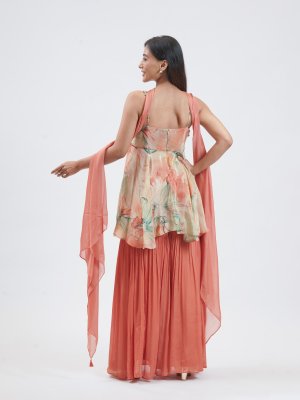 Peach Green Shimmer Chiffon Palazzo  - image 4