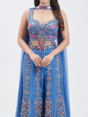 Pepsi Blue Raw Silk Palazzo - image 3