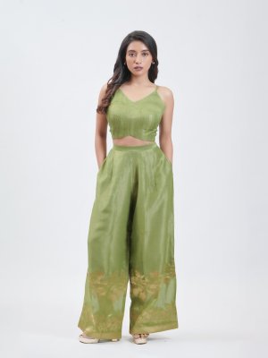 Sage Green Banarasi Tissue Plazzo - image 2
