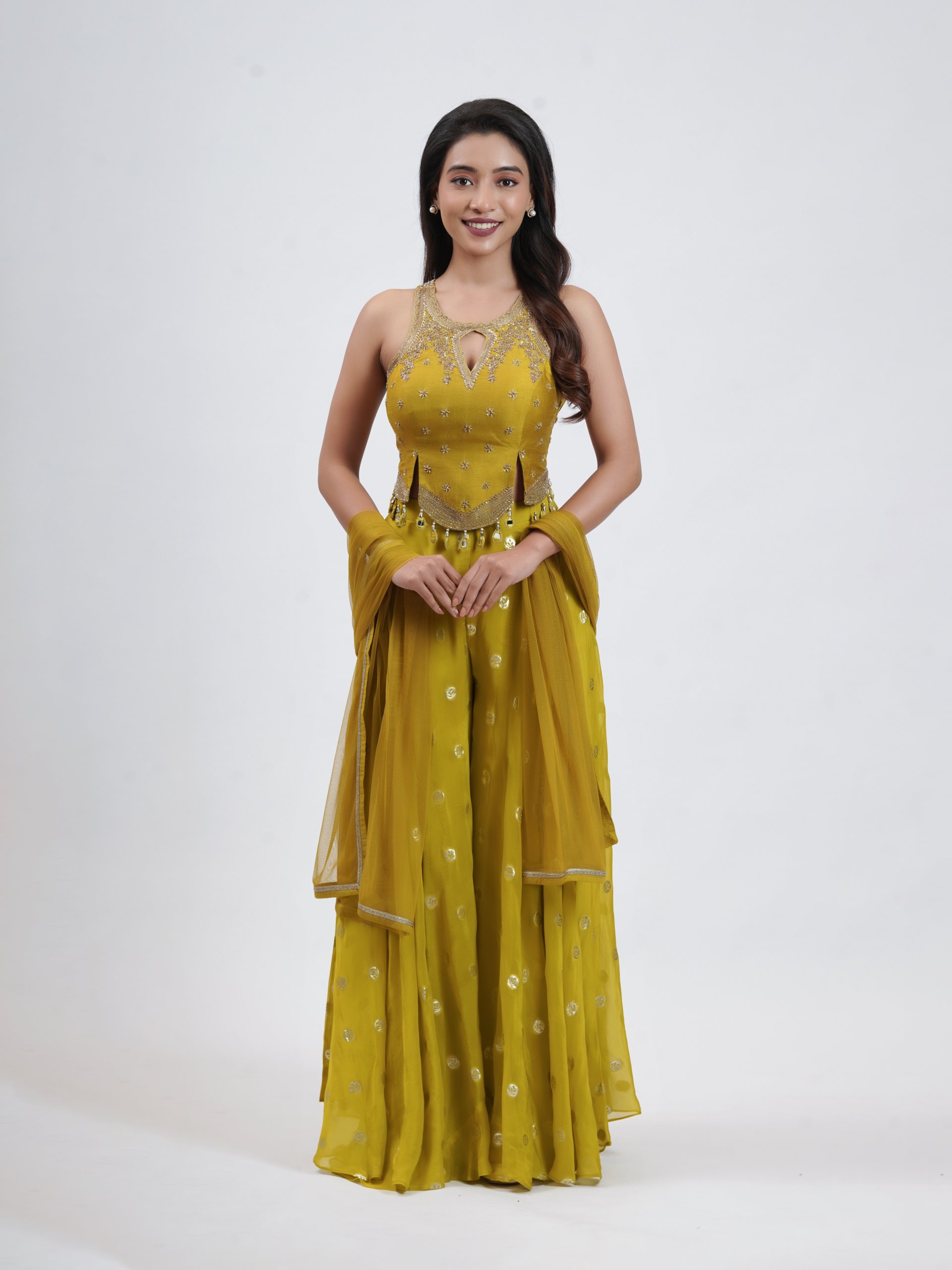Leaf Green Raw Silk Palazzo