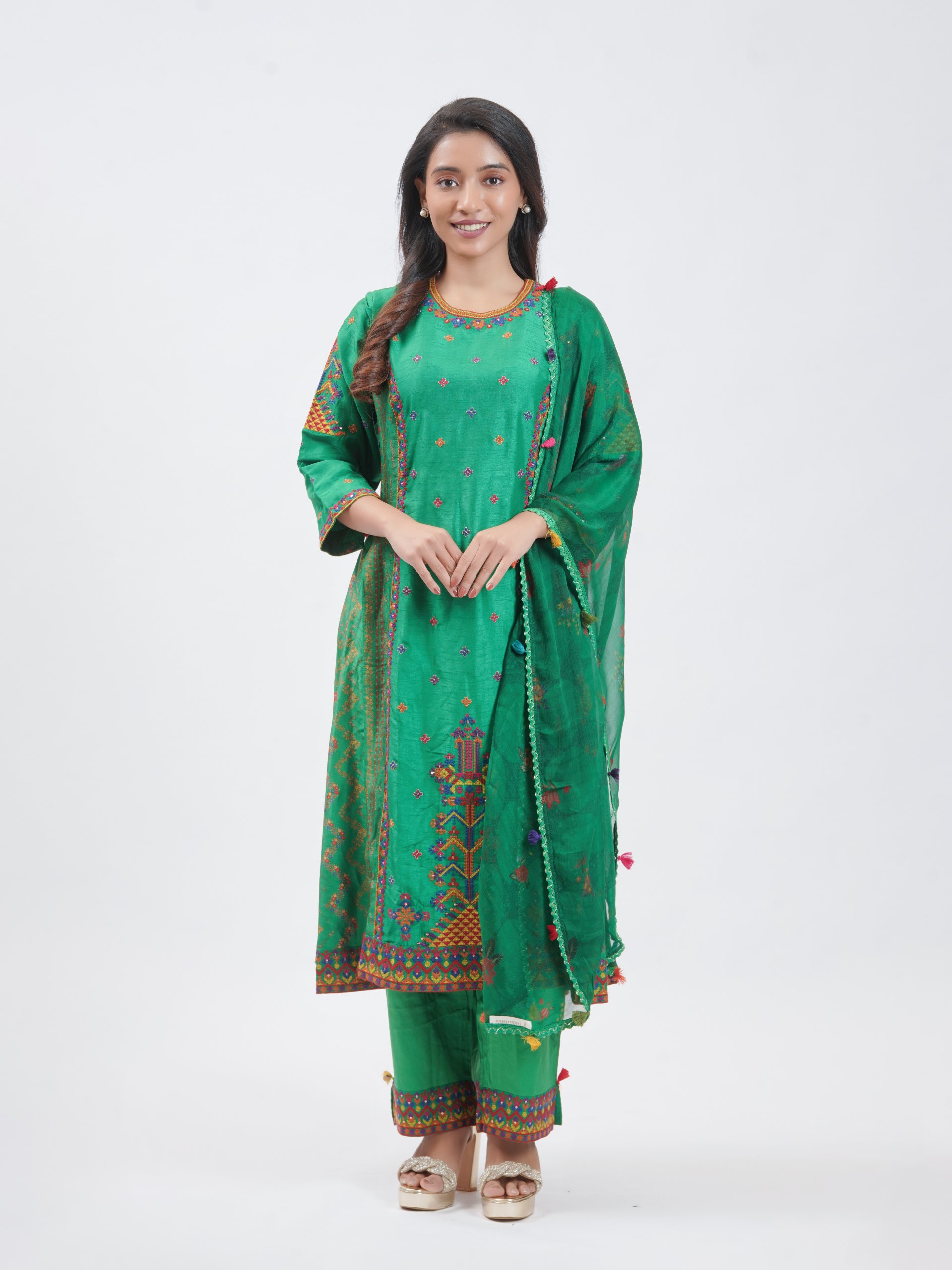 Leaf Green Raw Silk Straight pant