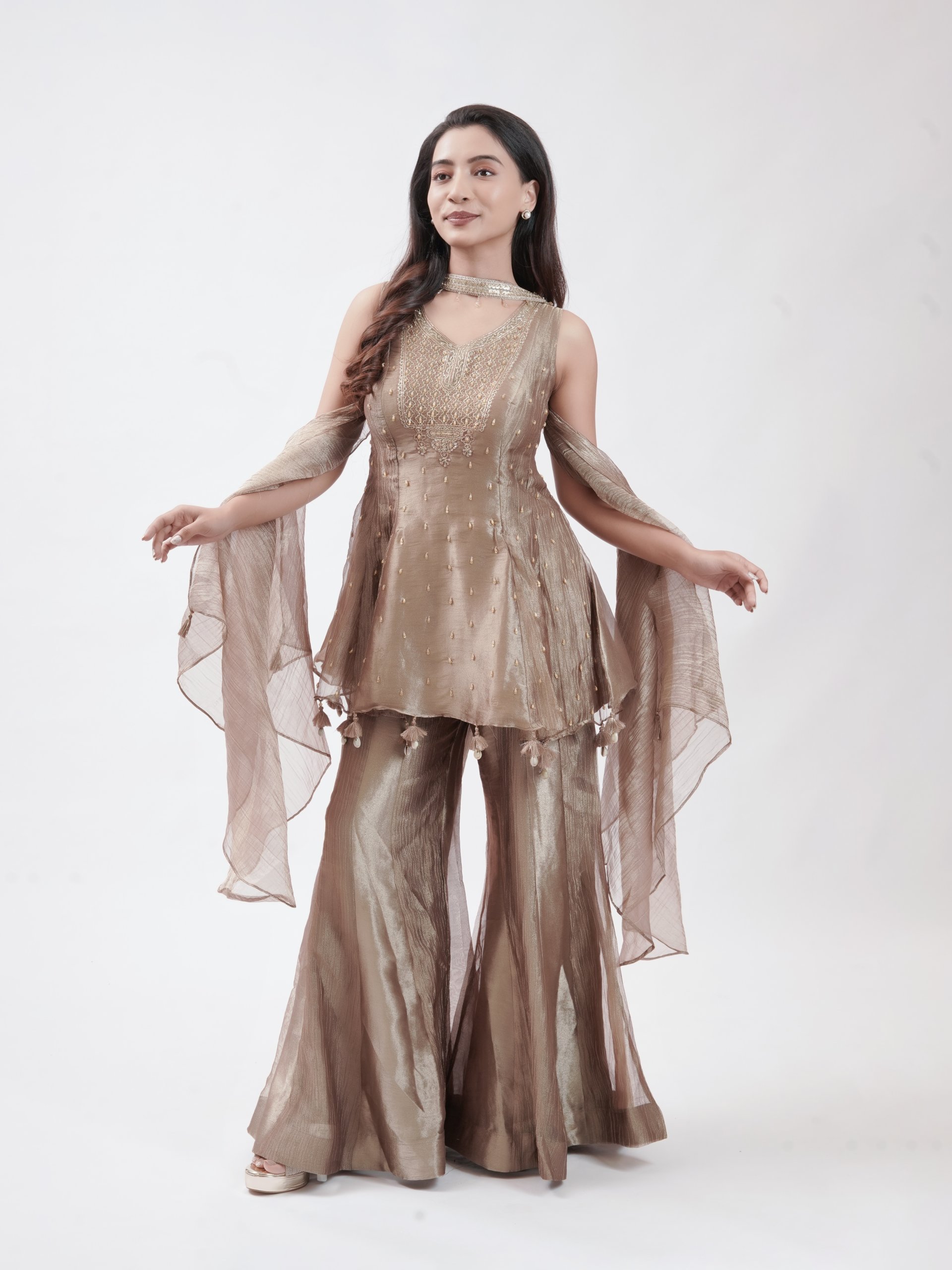 Golden Brown Tissue Palazzo