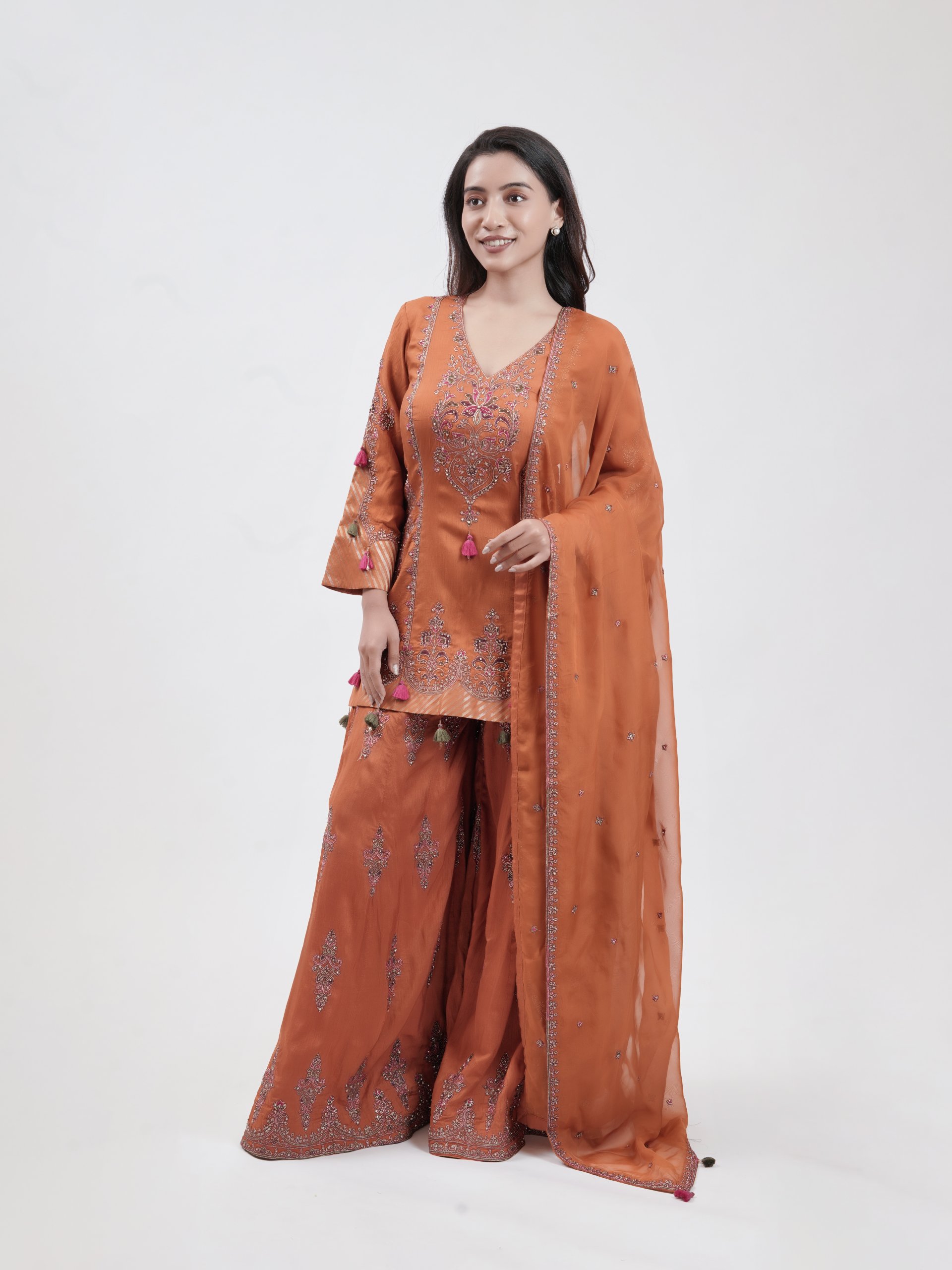 Bright Orange Chanderi Palazzo 