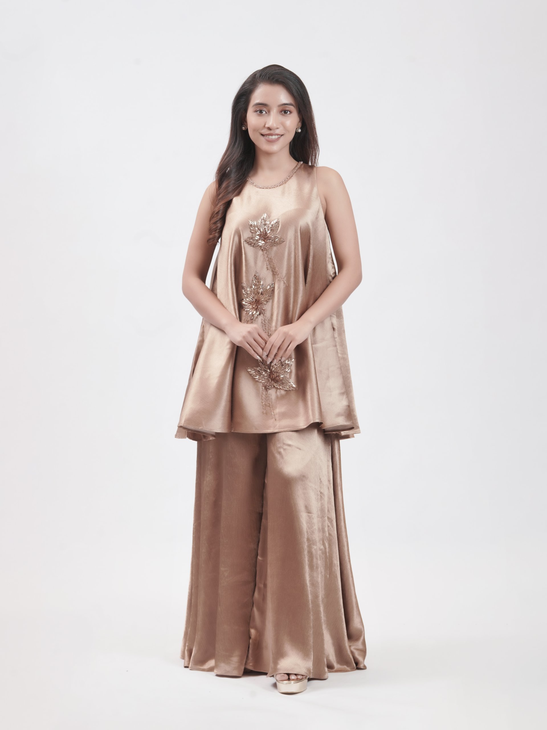 Pastel Brown Satin Crepe Palazzo 