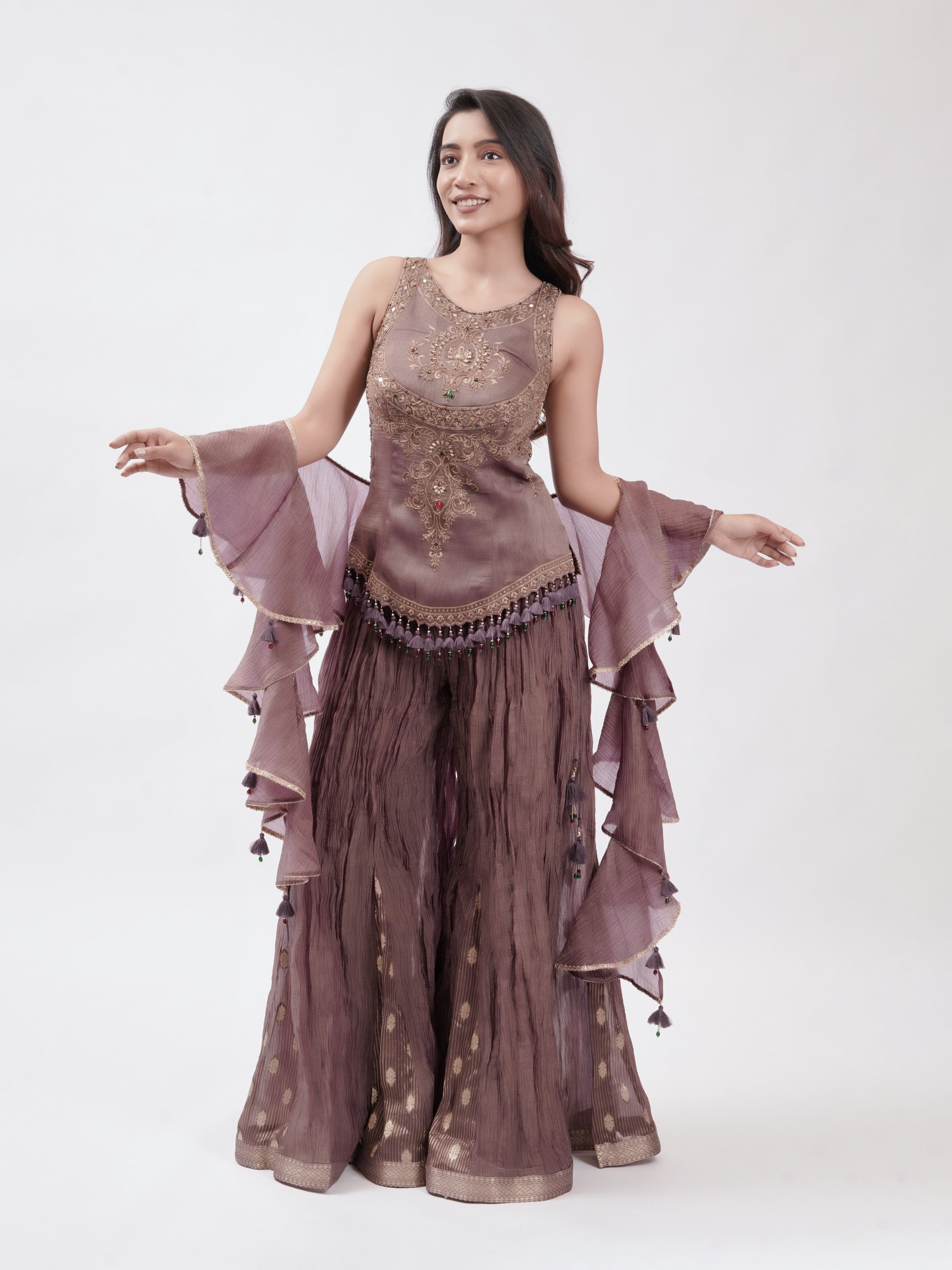 Mauve Wood Organza Palazzo