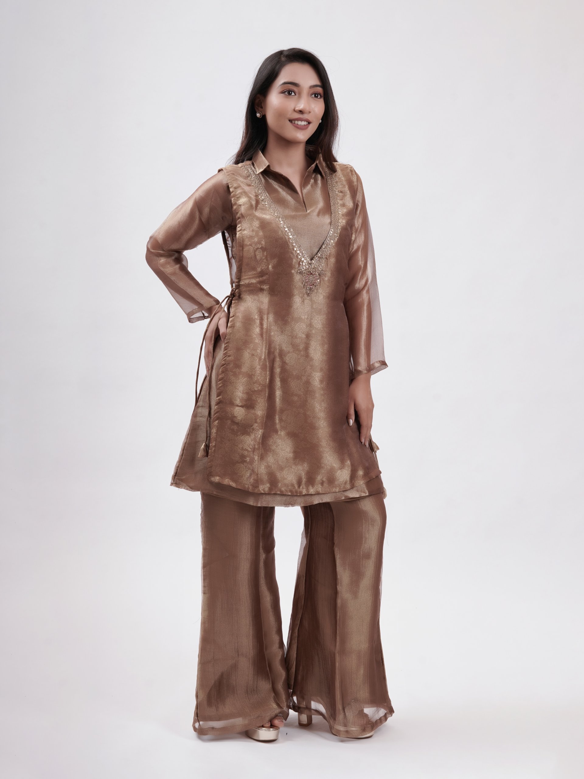 Golden Brown Tissue Palazzo