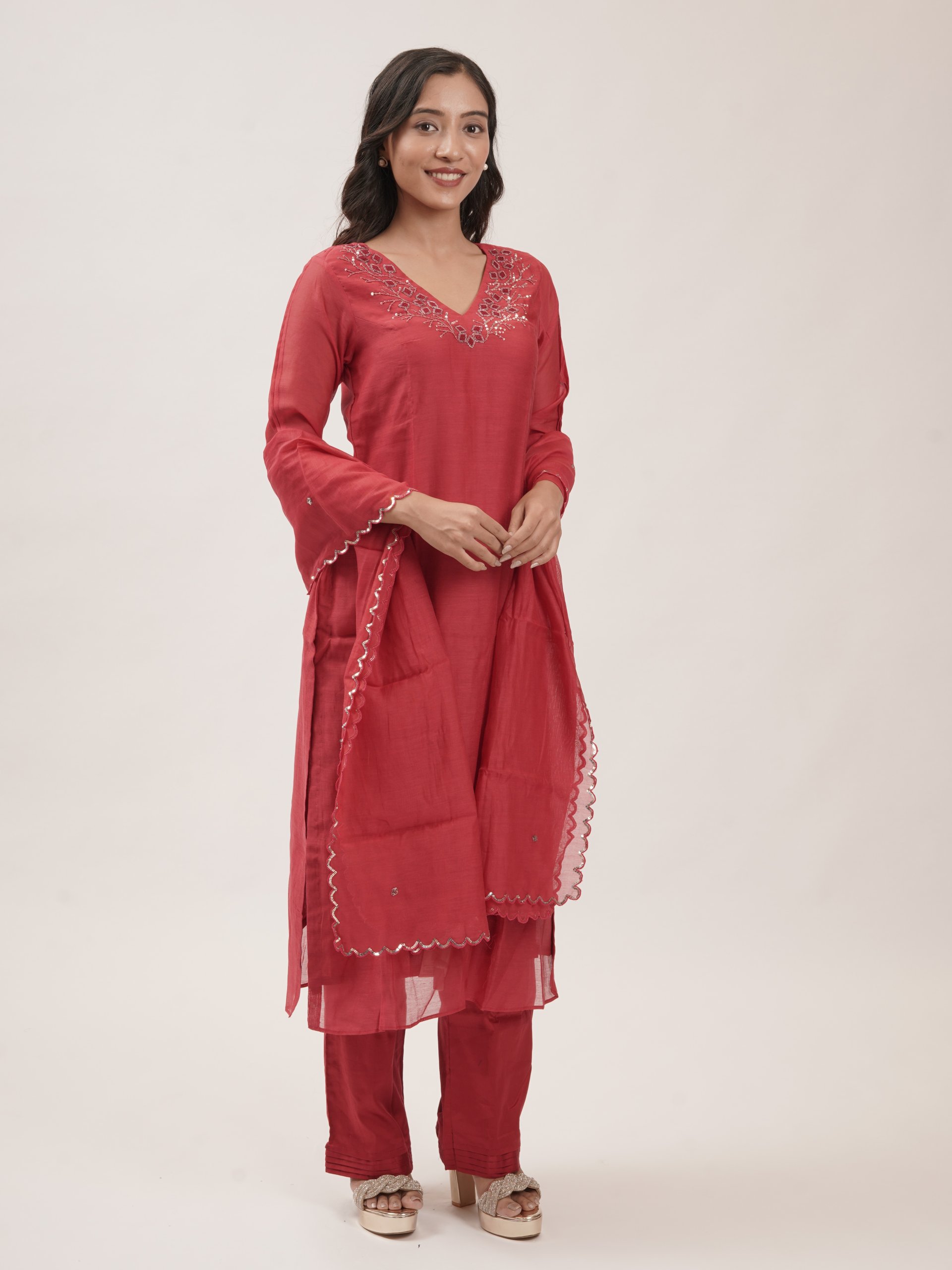 Rani Pink Chanderi Kurta Set 