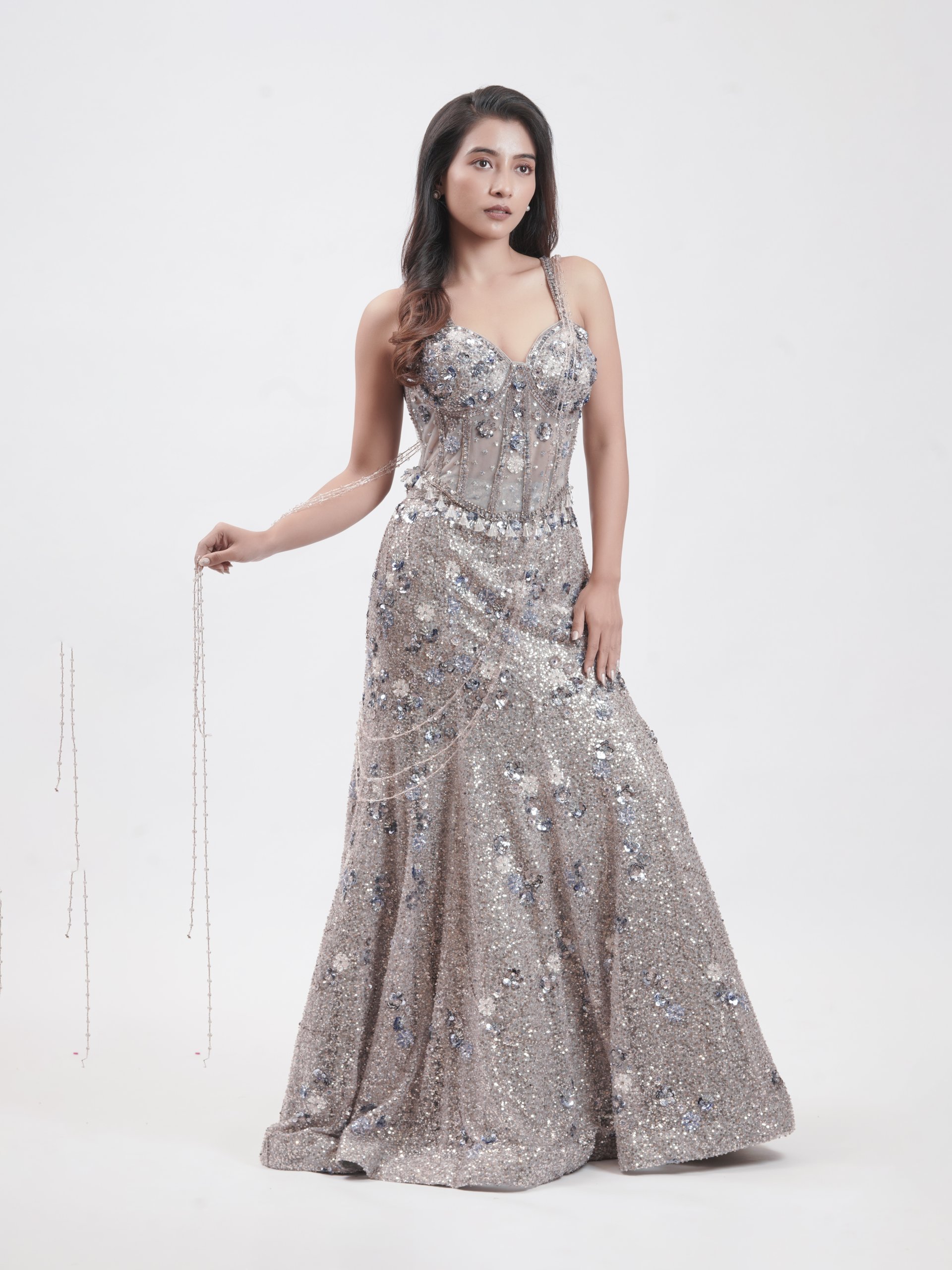Blue Grey Net Mermaid Silhouette