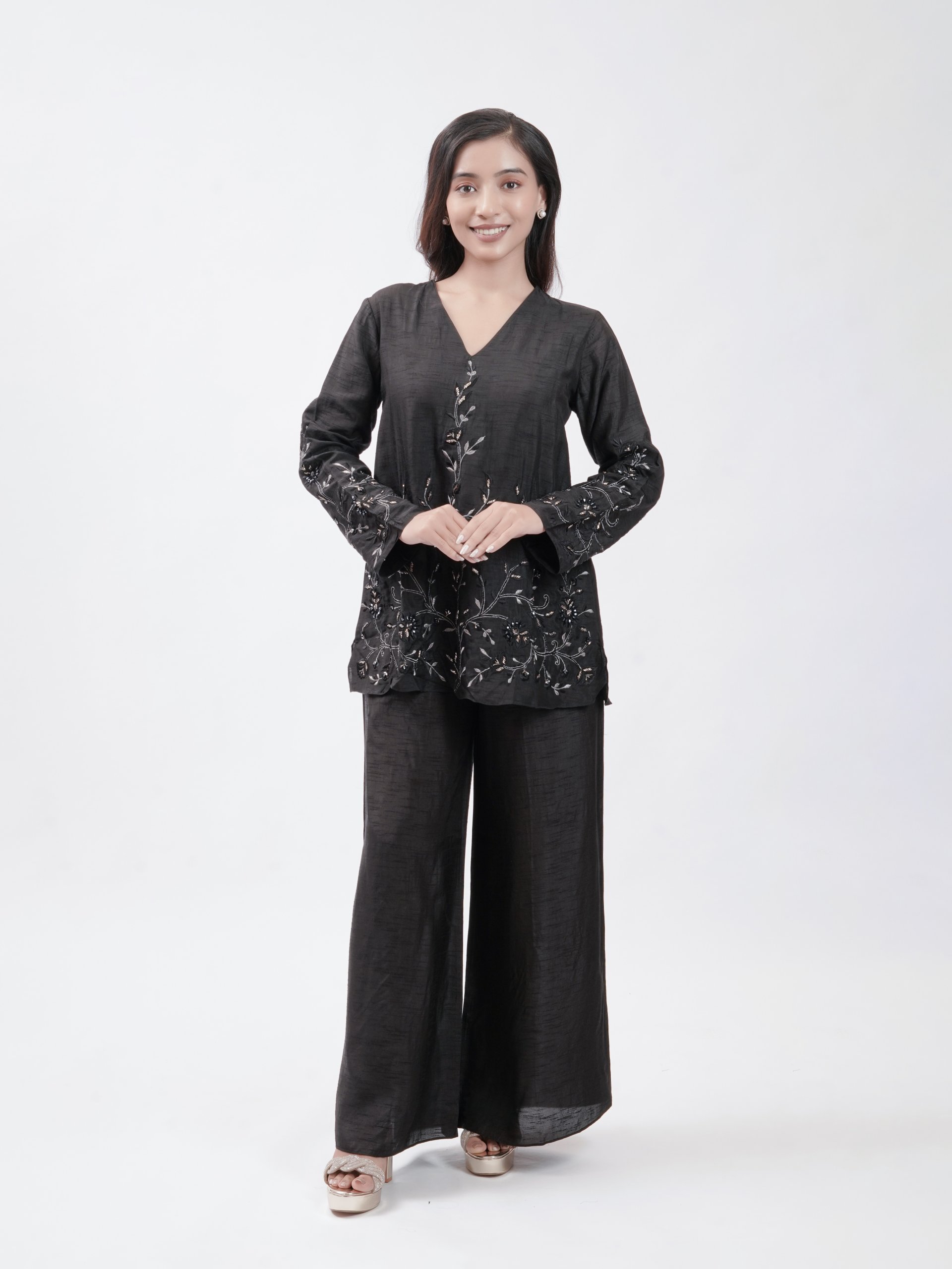Black Raw Silk Palazzo
