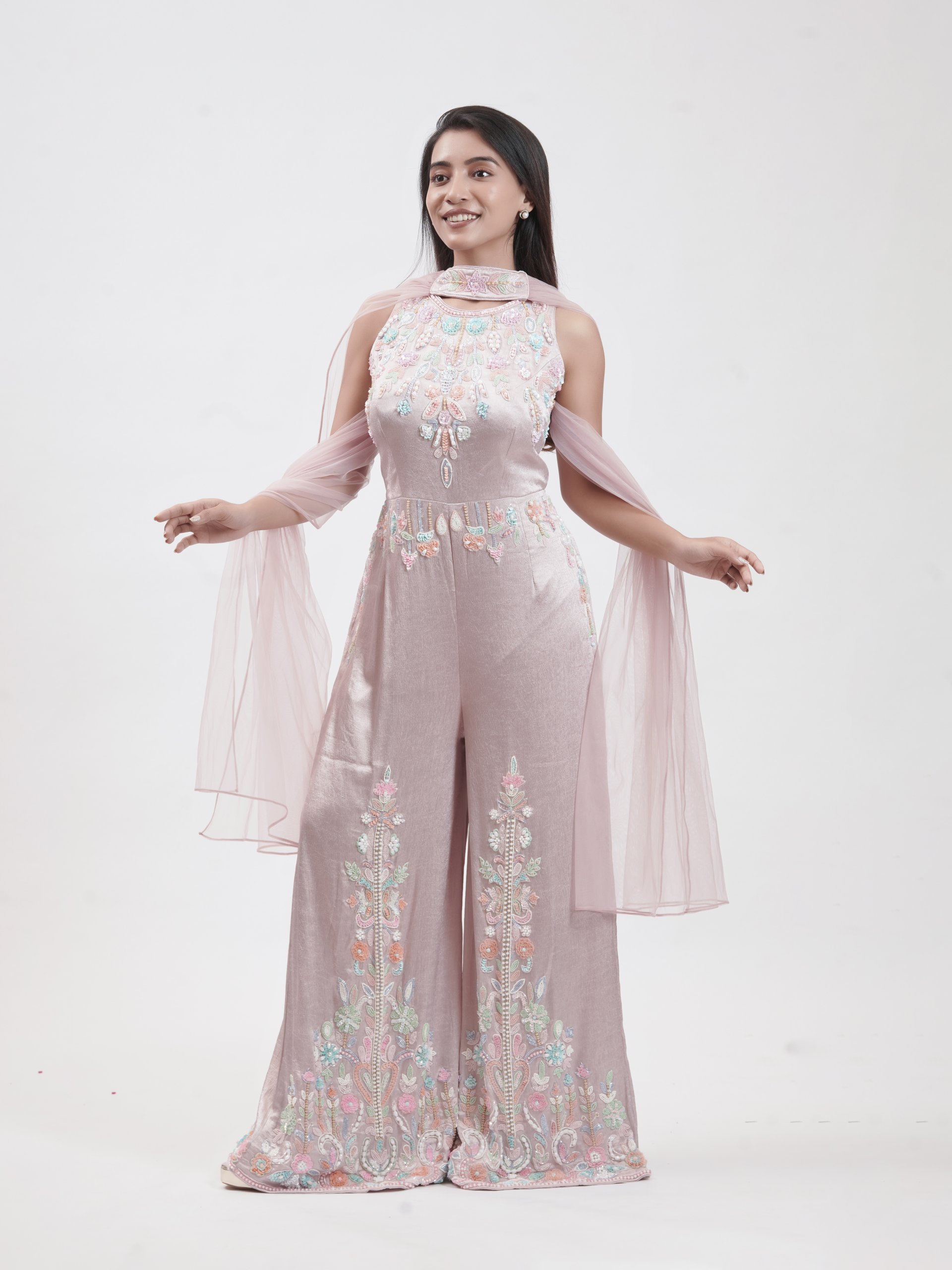 Light Onion Pink Crepe Palazzo  