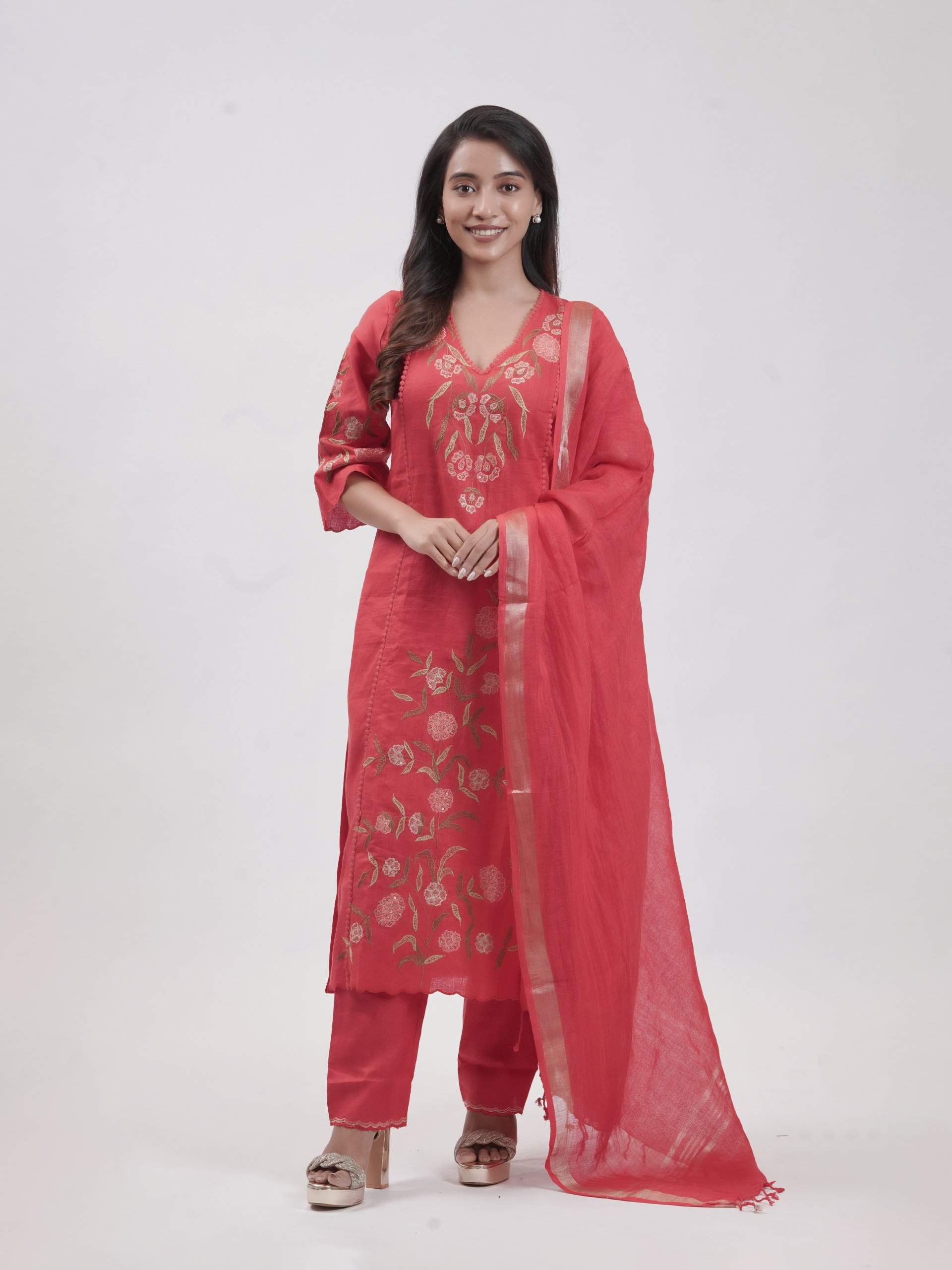 Tomato Red Linen Pant