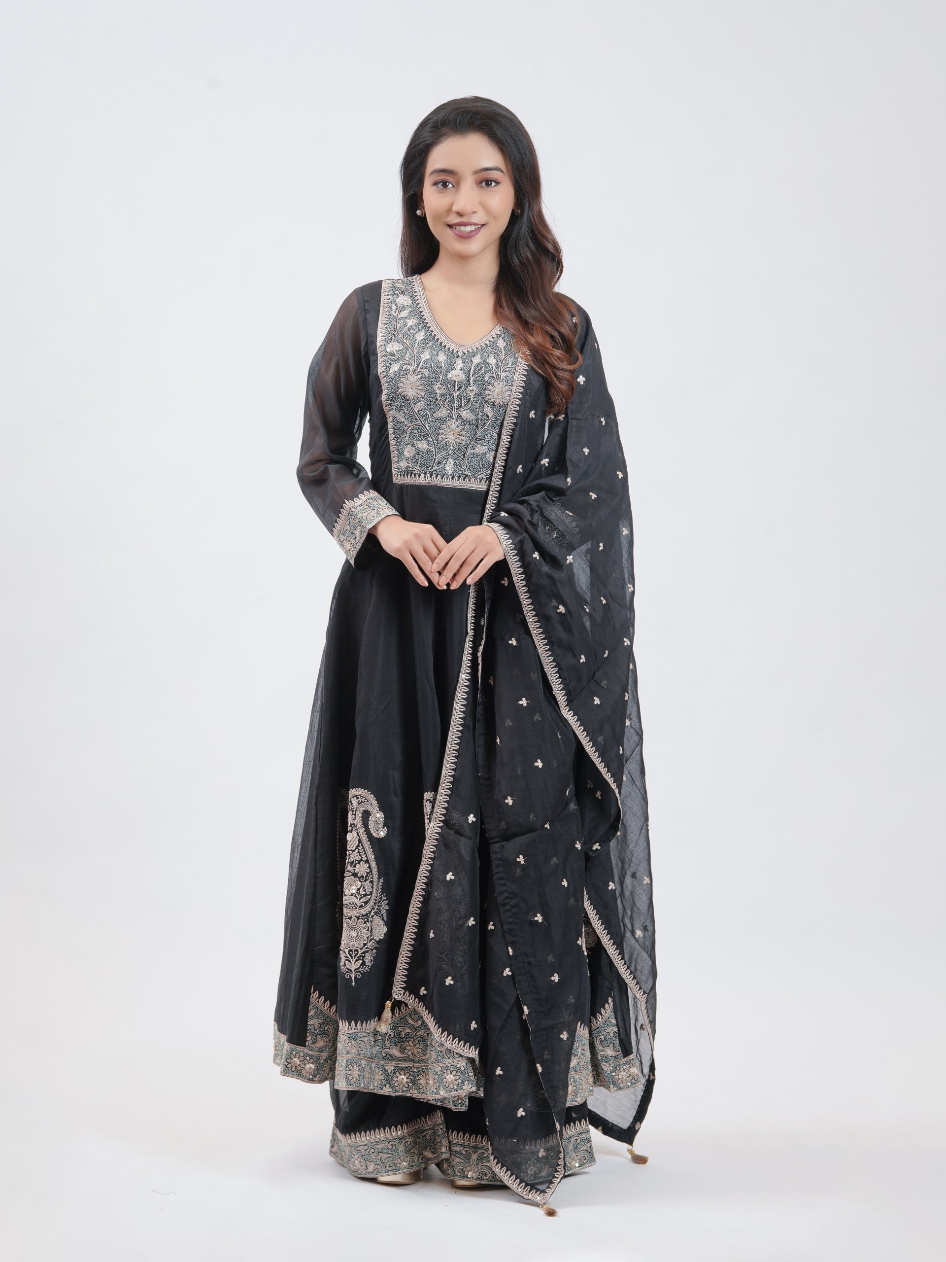 Black Chanderi Straight Pant