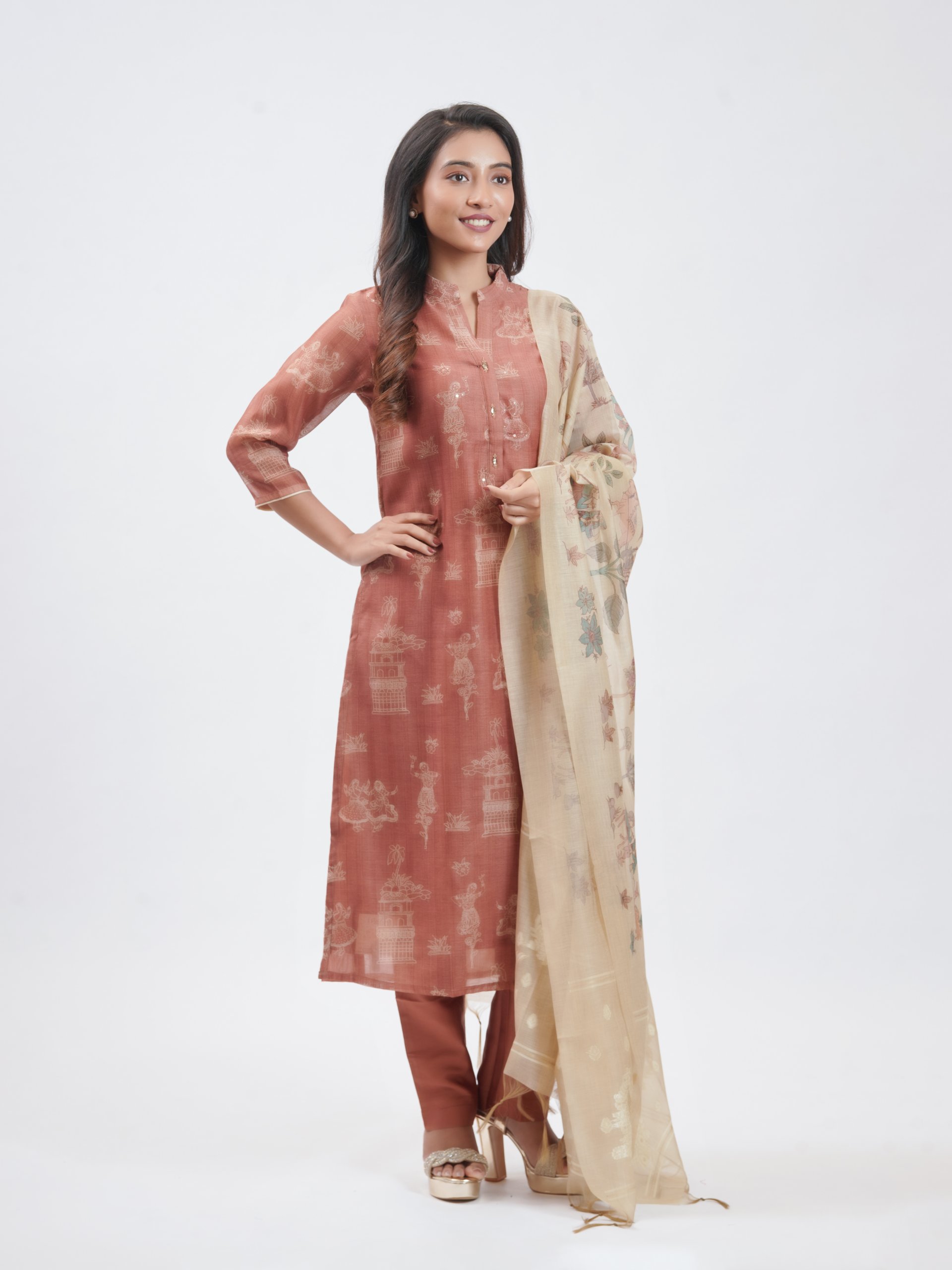 Rust Orange Chanderi Palazzo