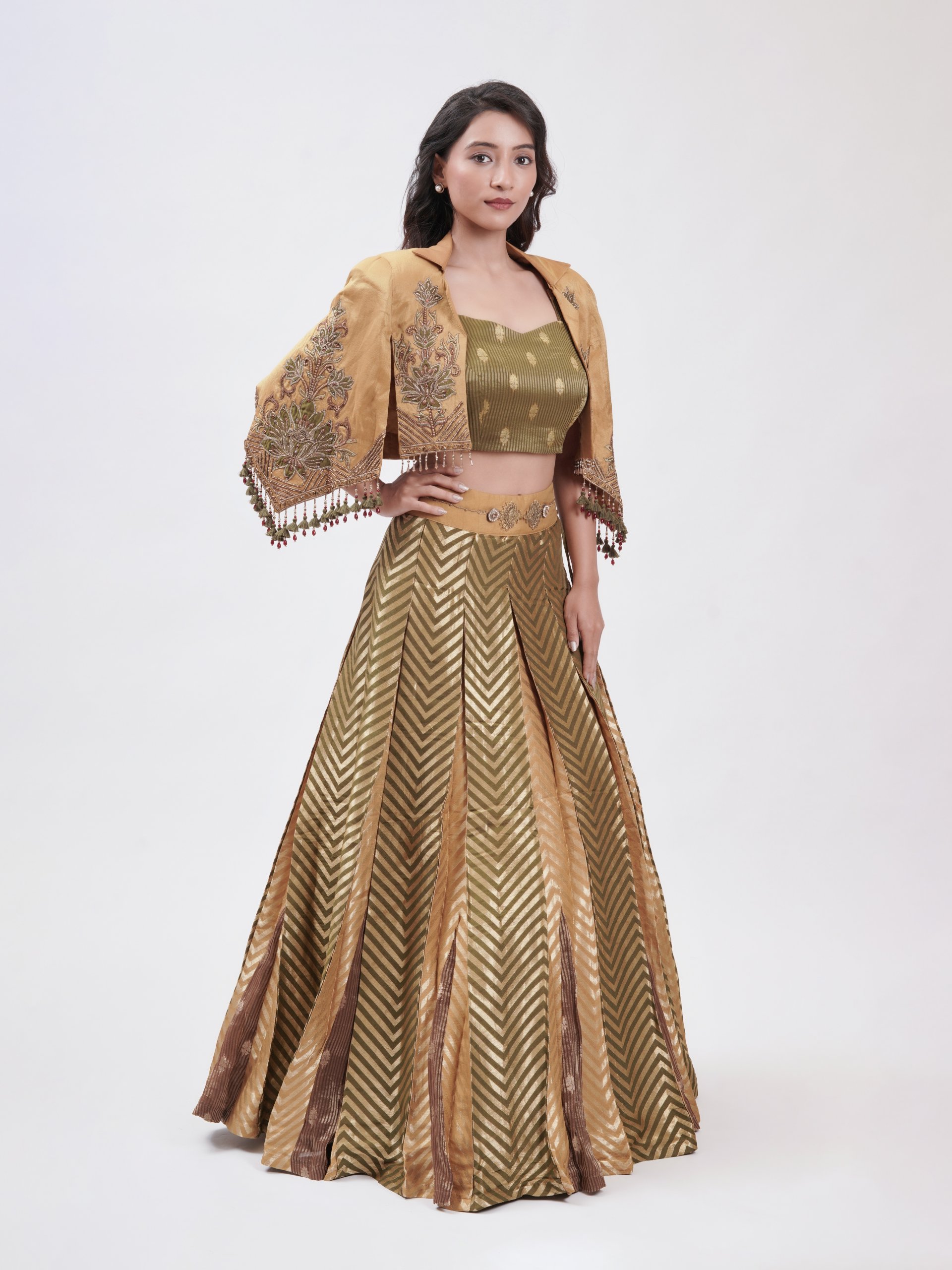 Mustard and Green Tissue Lehenga 