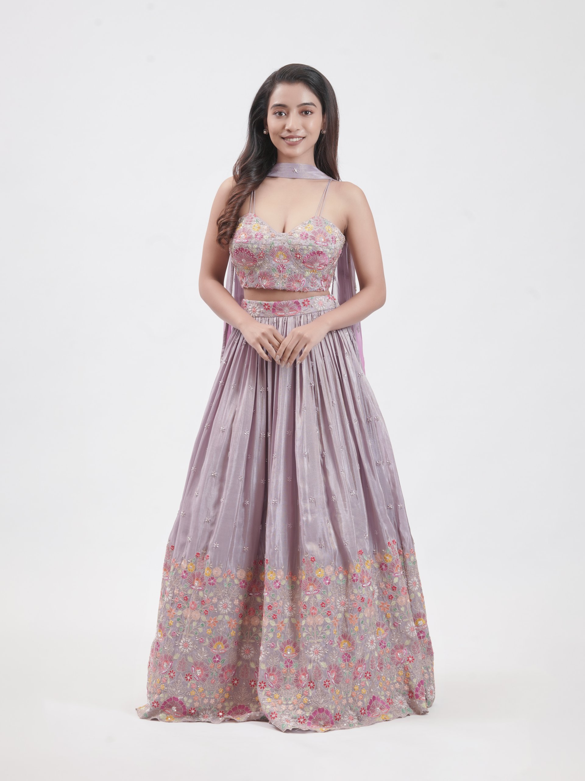Lilac Tissue Embroidered Lehenga