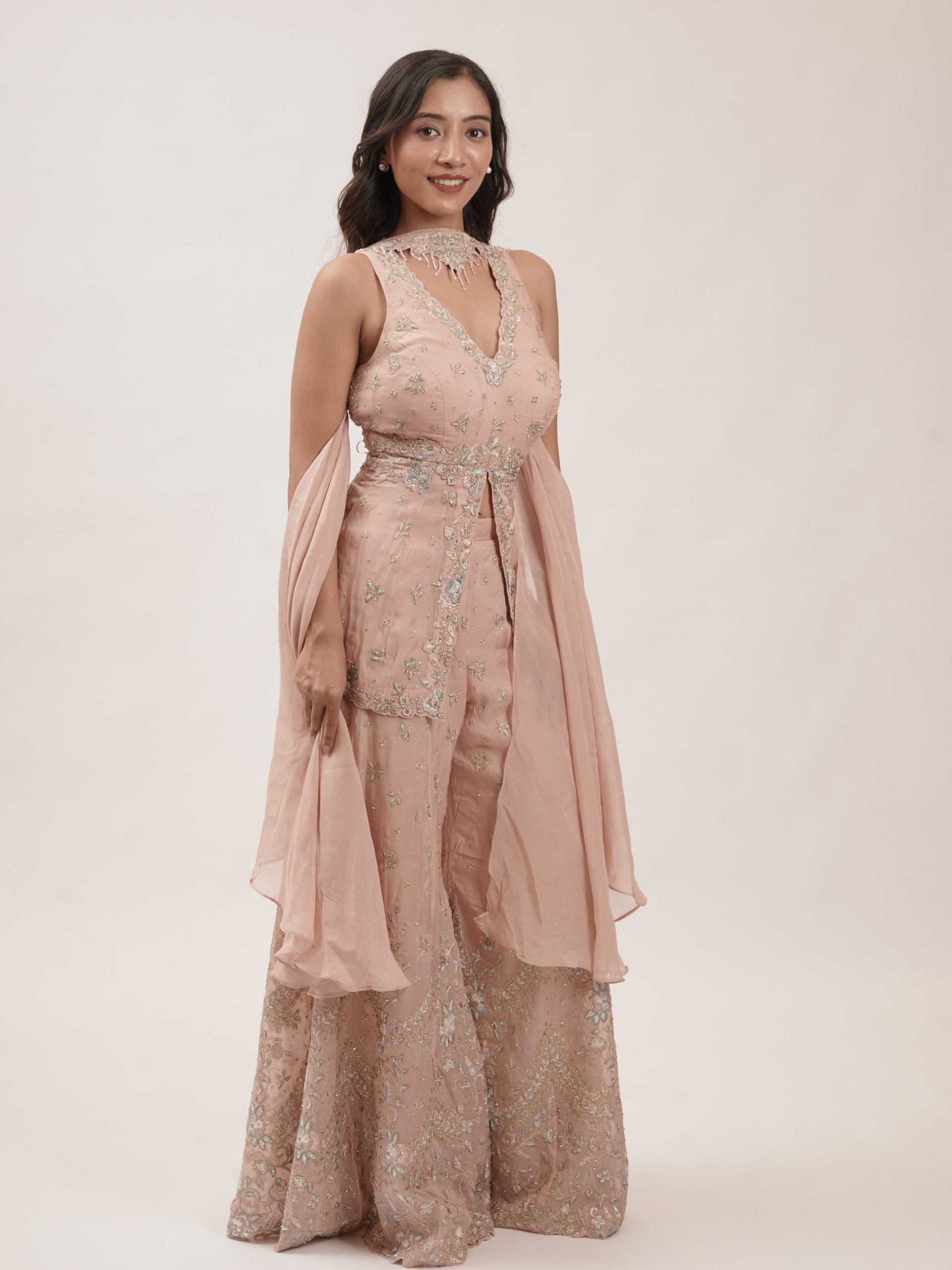 Light Peach Soft Organza Palazzo Set 