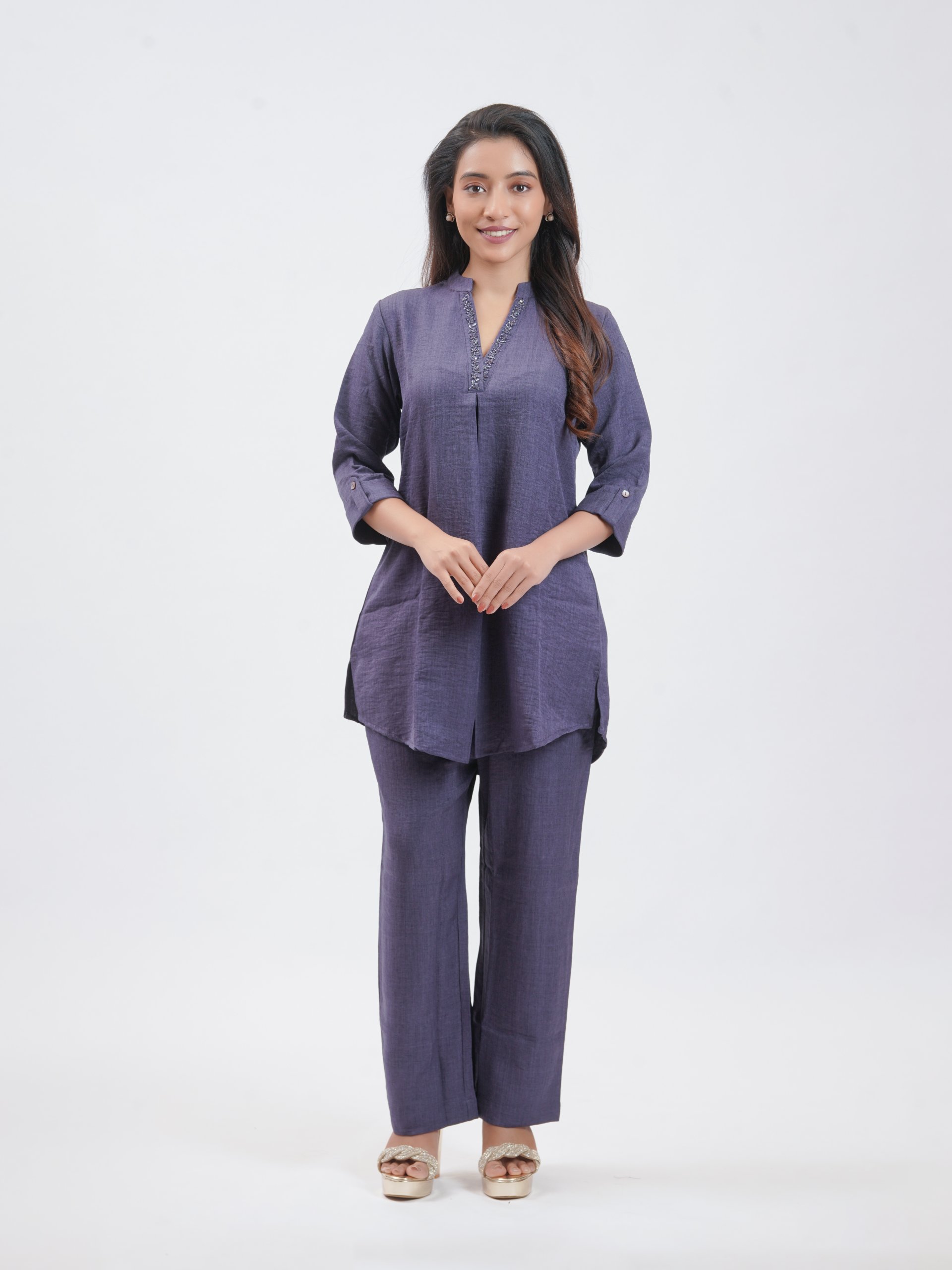 Grape Georgette Crepe Straight Pant