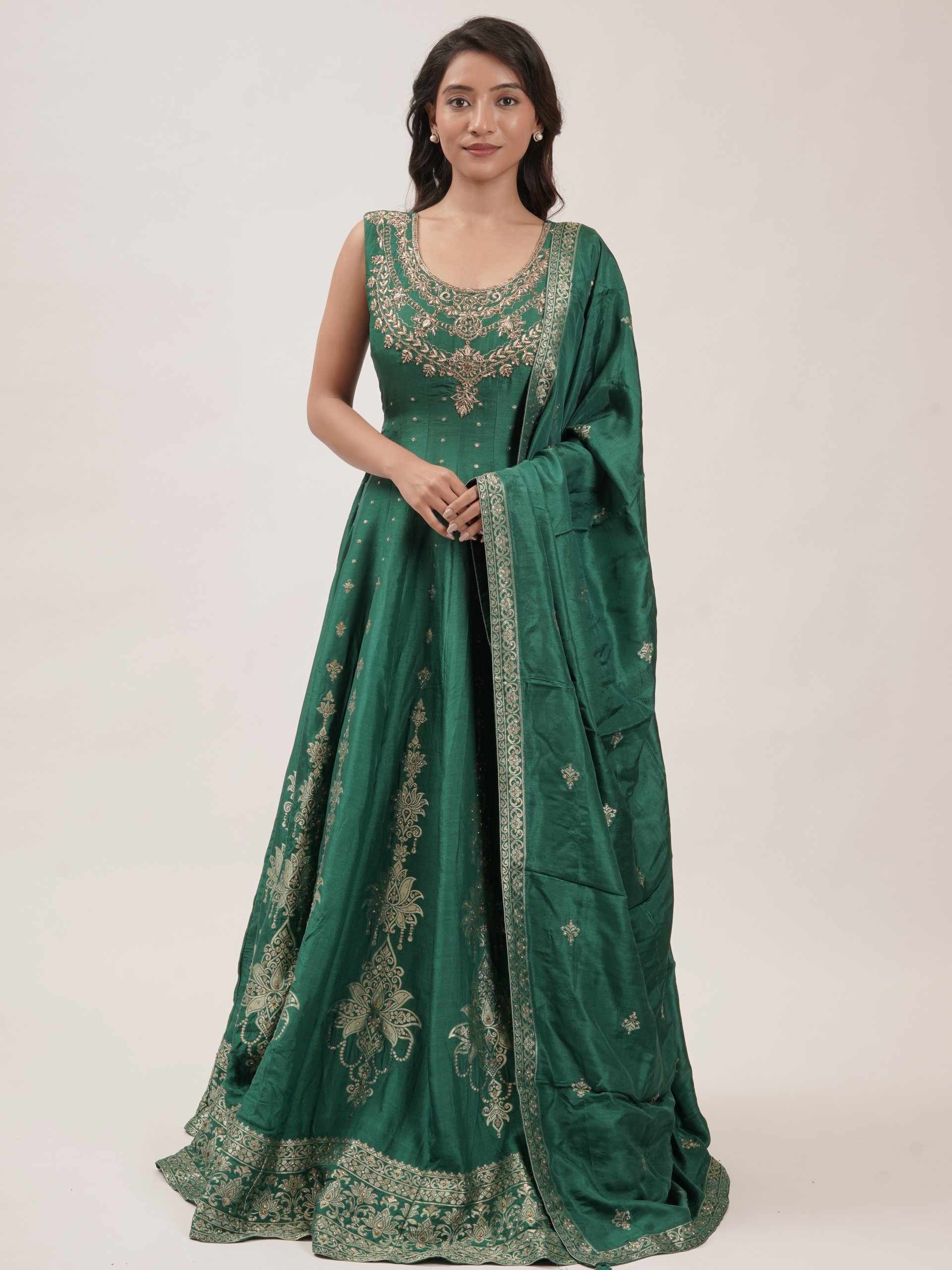 Dark Green Chanderi Silk Anarkali 