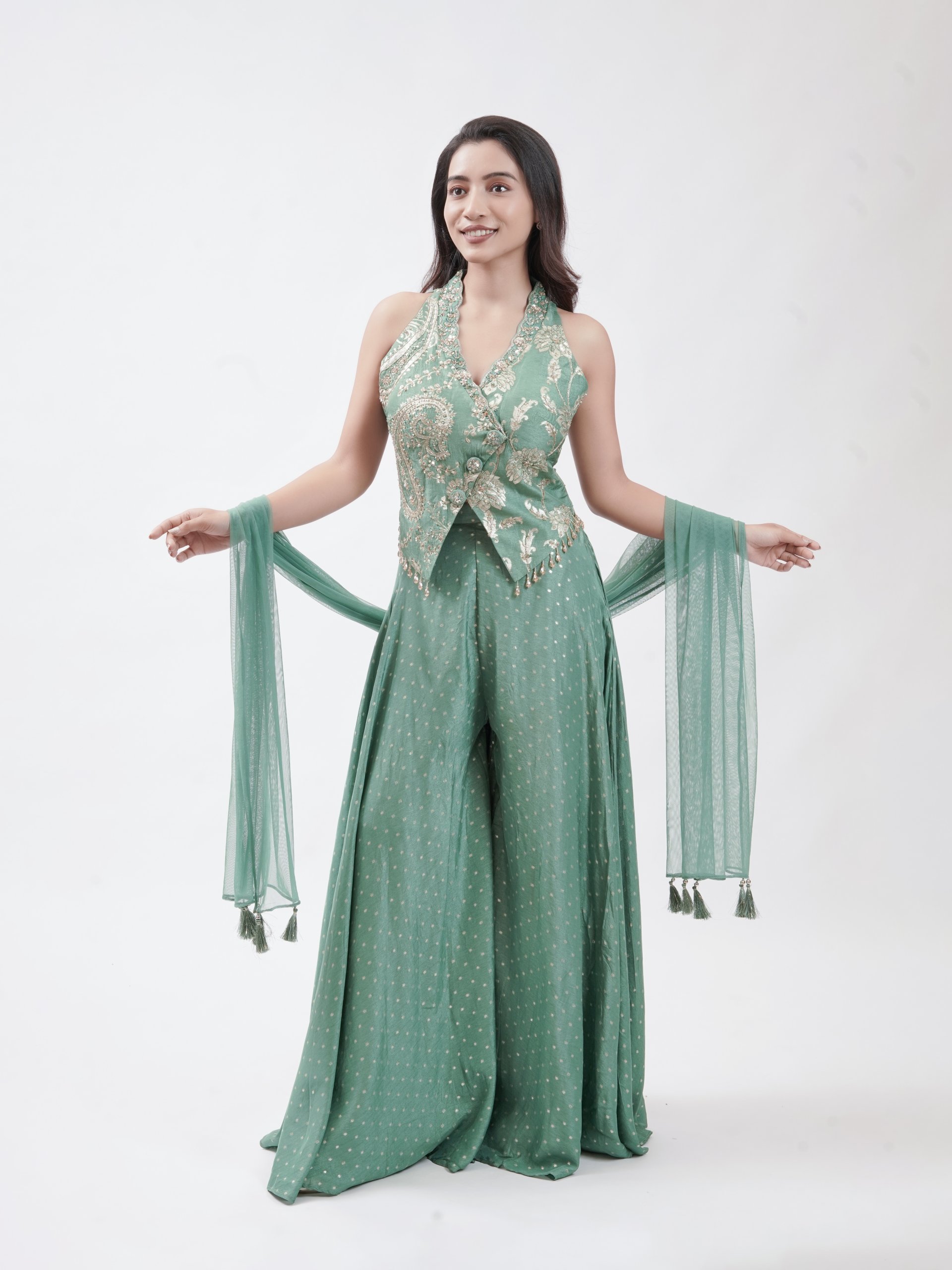Teal Green Chanderi Palazzo
