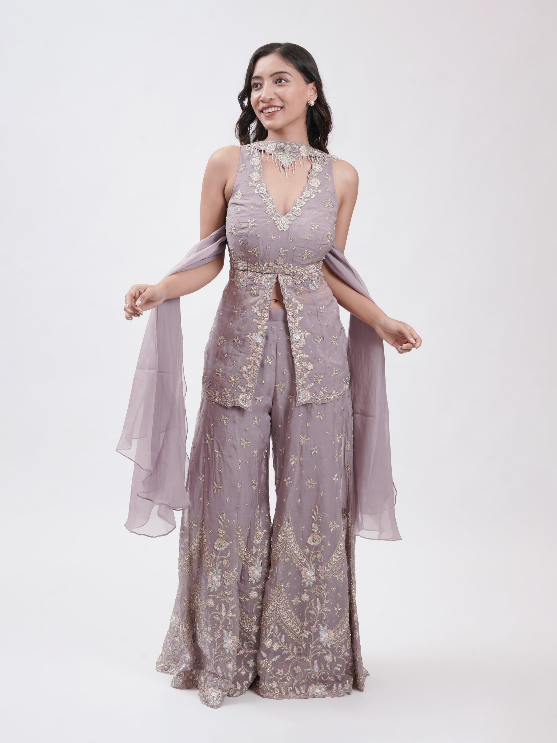 Lavender Soft Organza Palazzo Set 