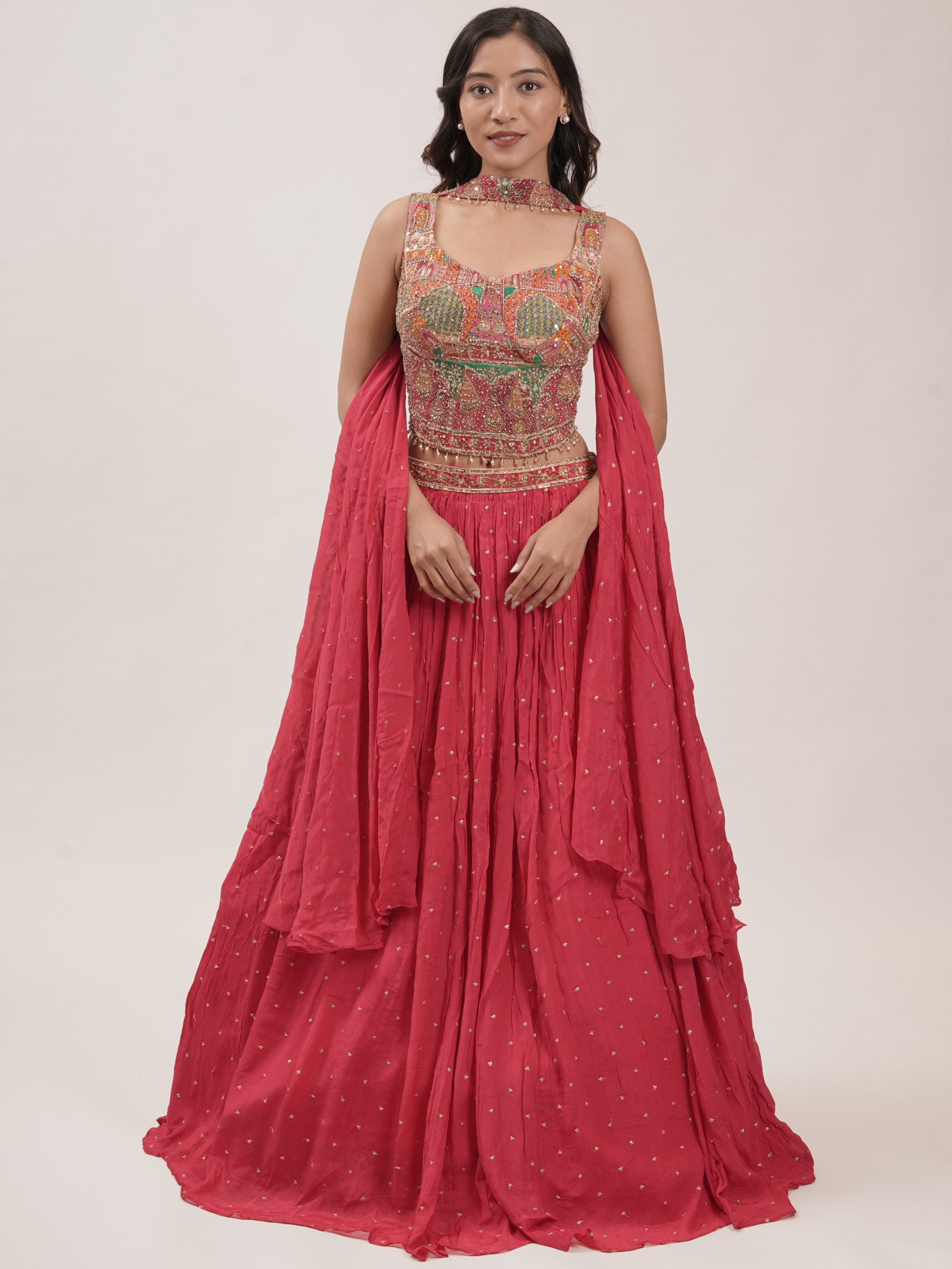 Red Chiffon Lehenga