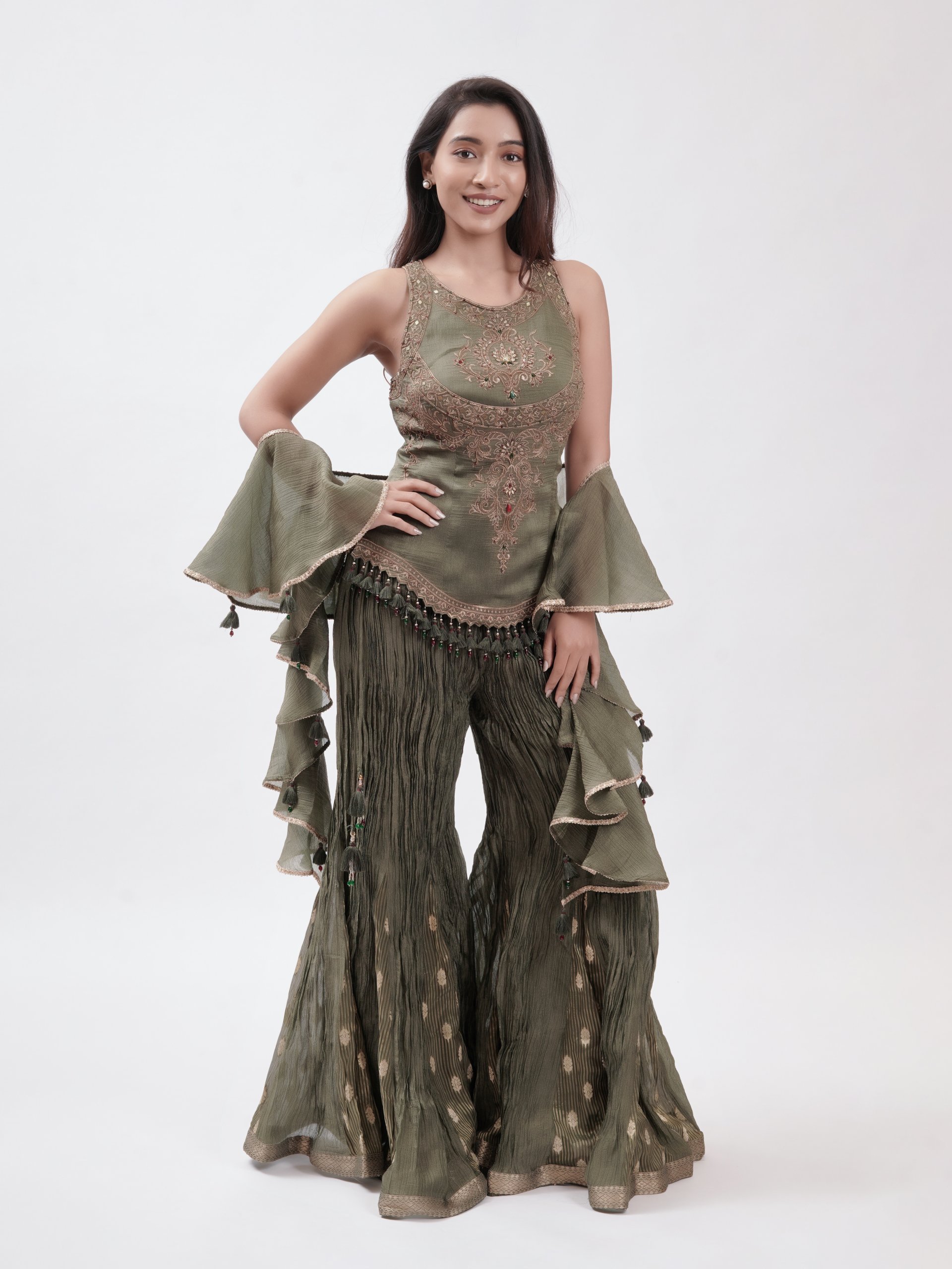 Olive Green Crepe Straight Pant