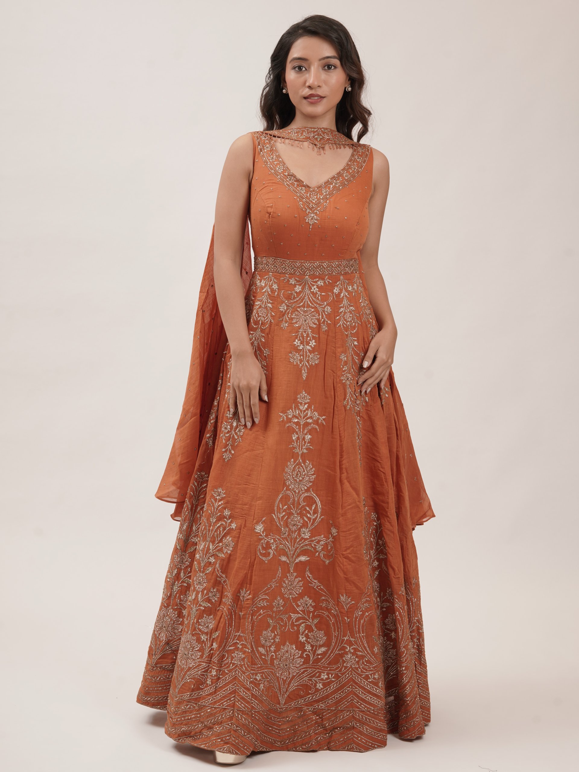 Burnt Orange Mul Anarkali 