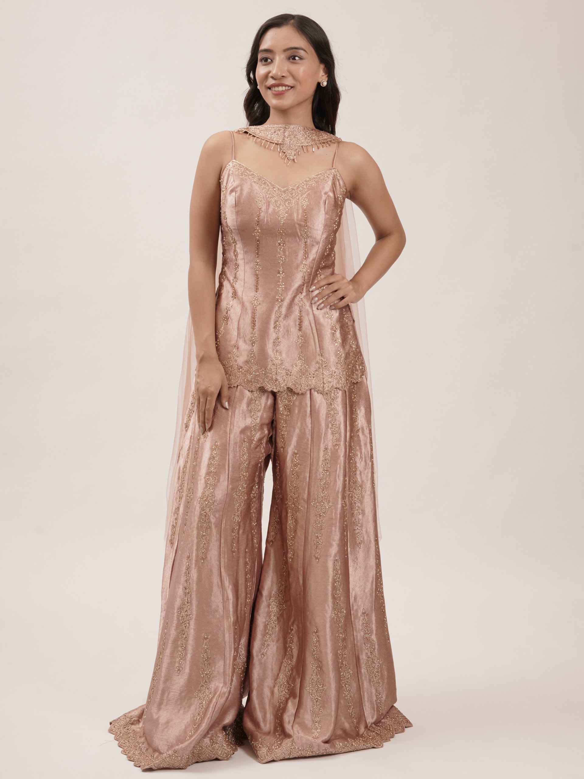Peach Velvet Palazzo Set