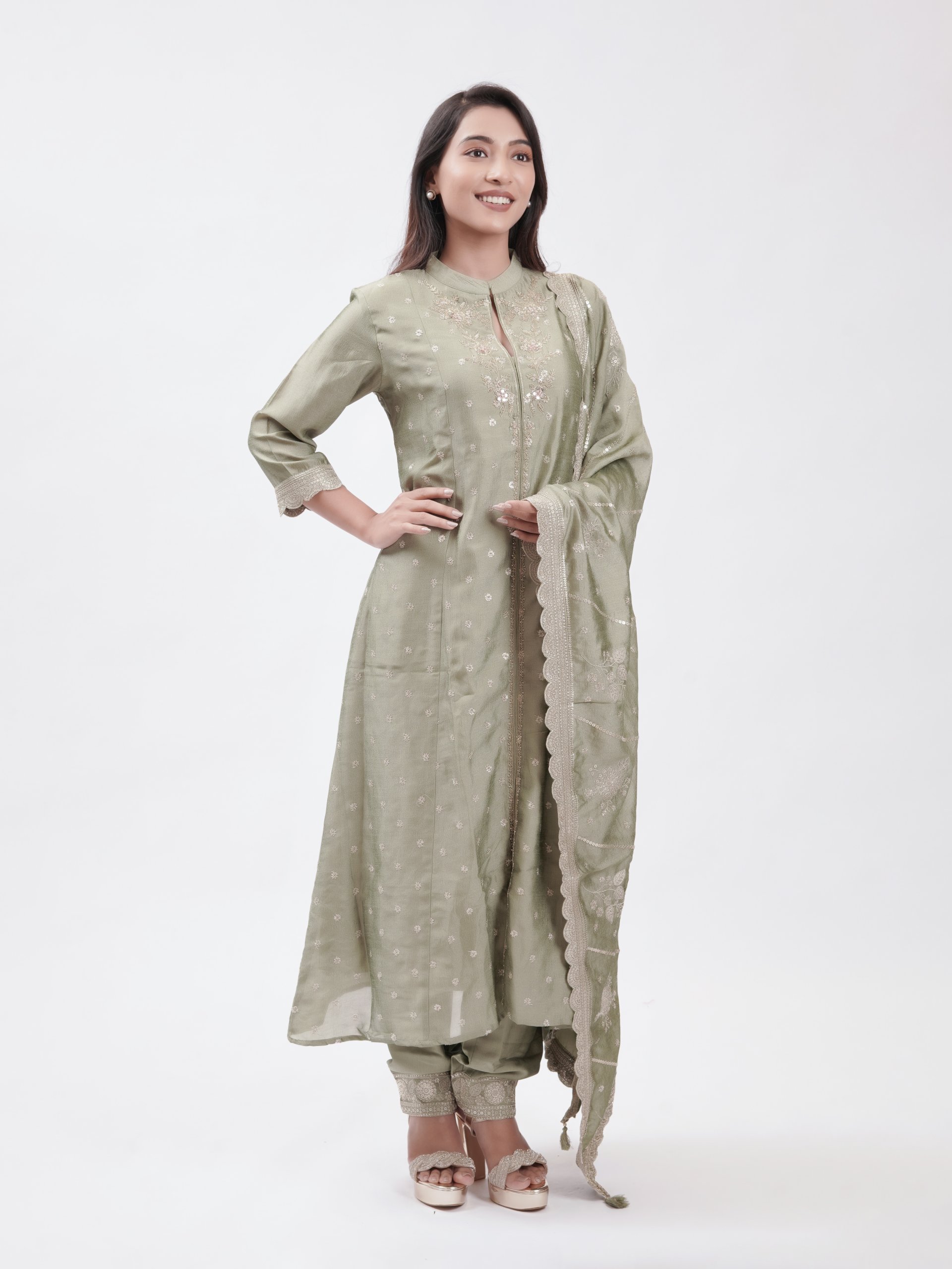 Olive Green Crepe Straight Pant