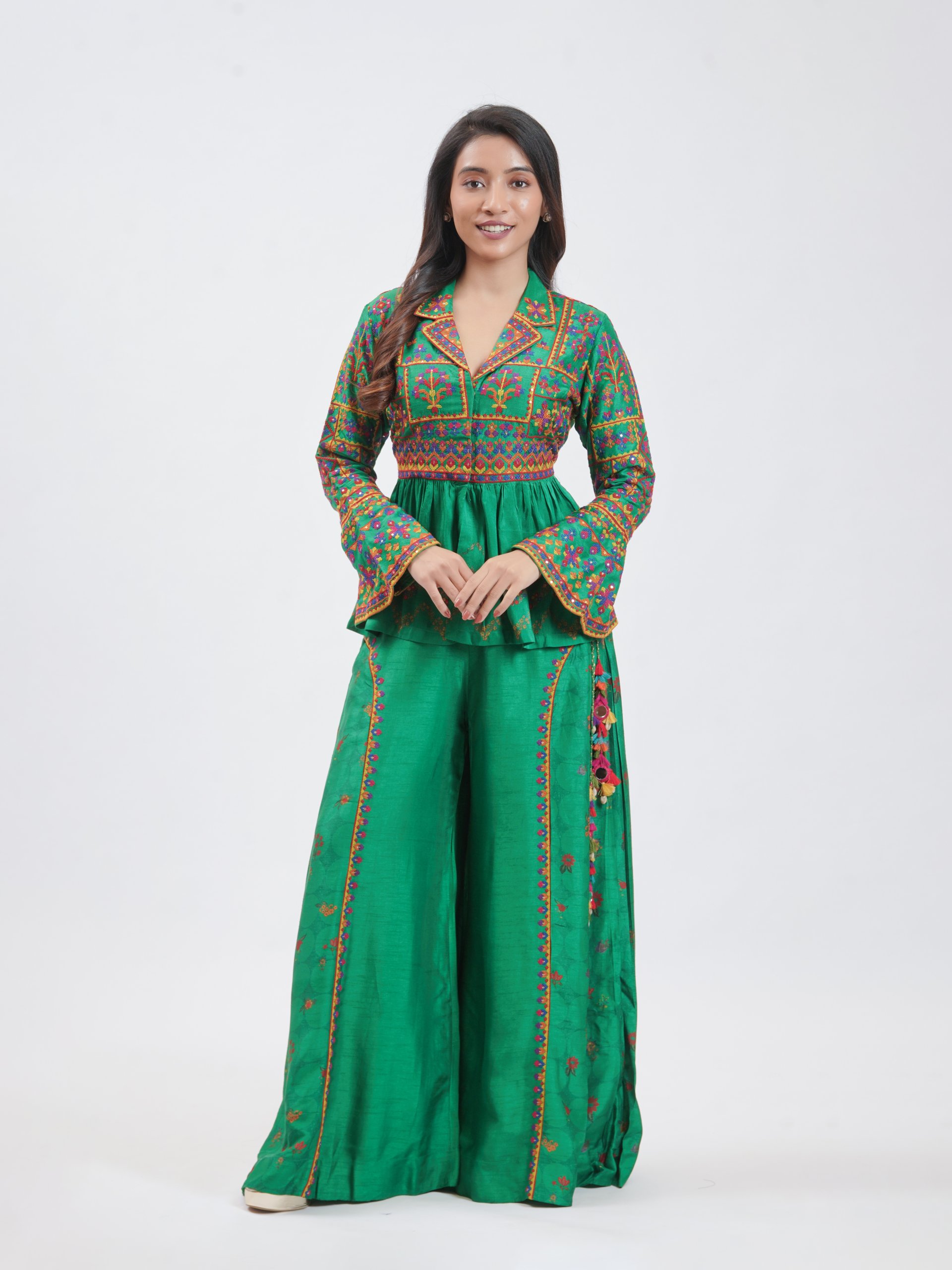 Leaf Green Raw Silk Plazzo