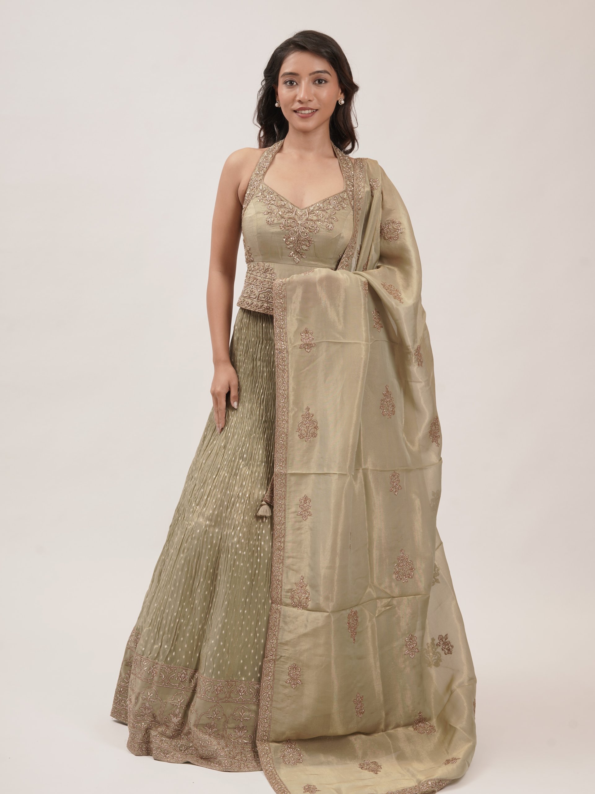 Sage Green Tissue Lehenga 