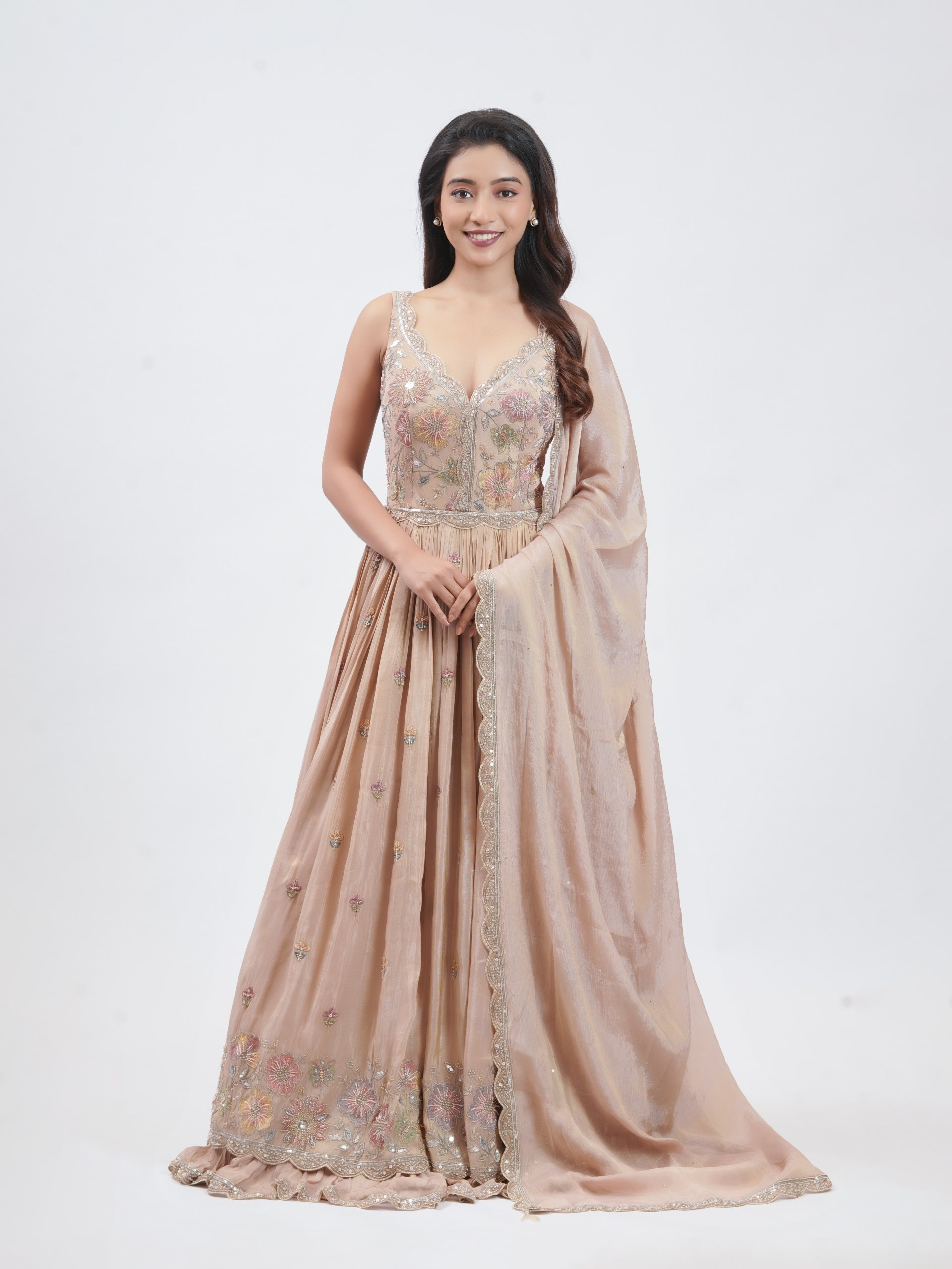 Onion Pink Tissue Party Gown 