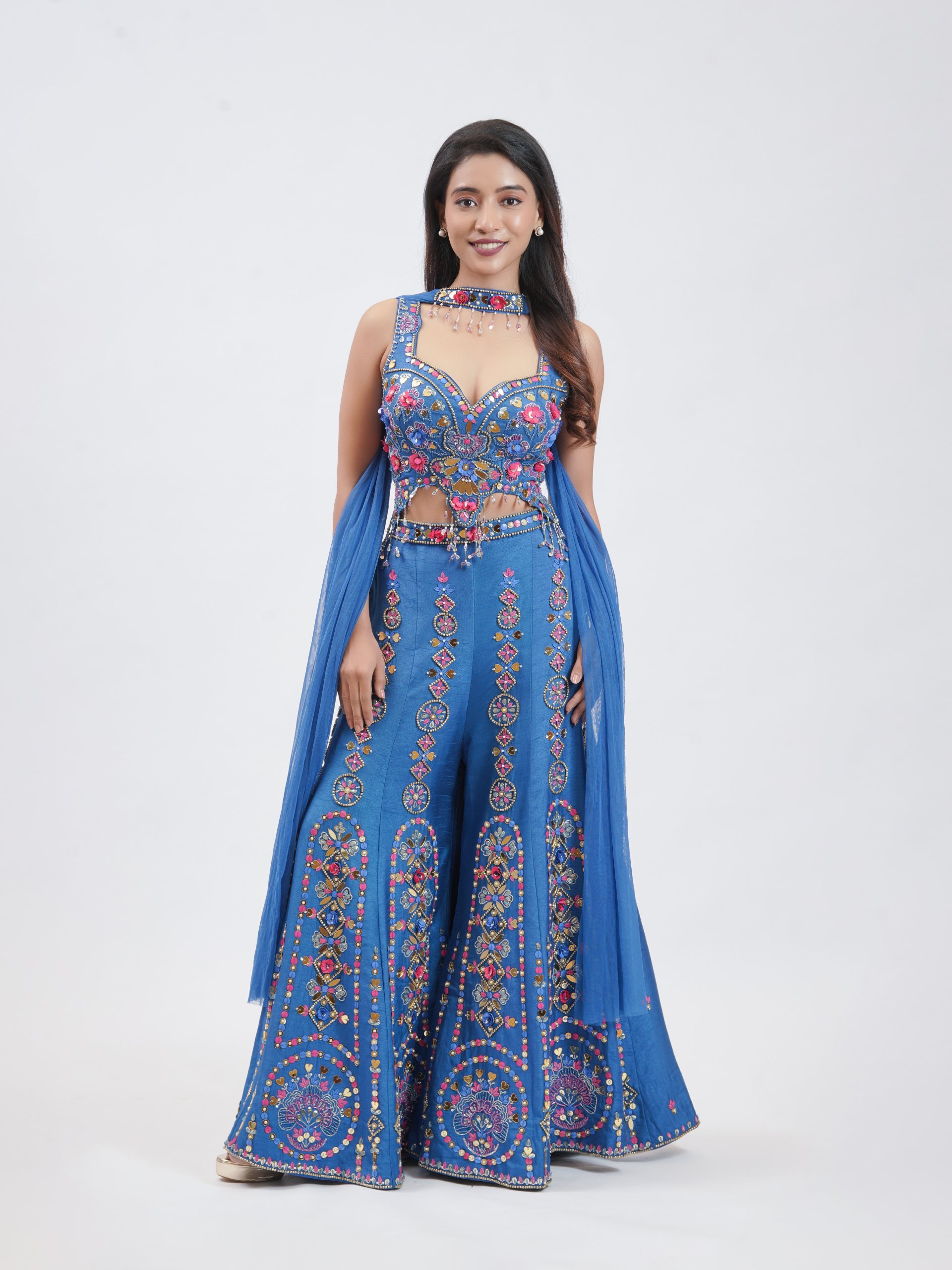 Pepsi Blue Raw Silk Palazzo