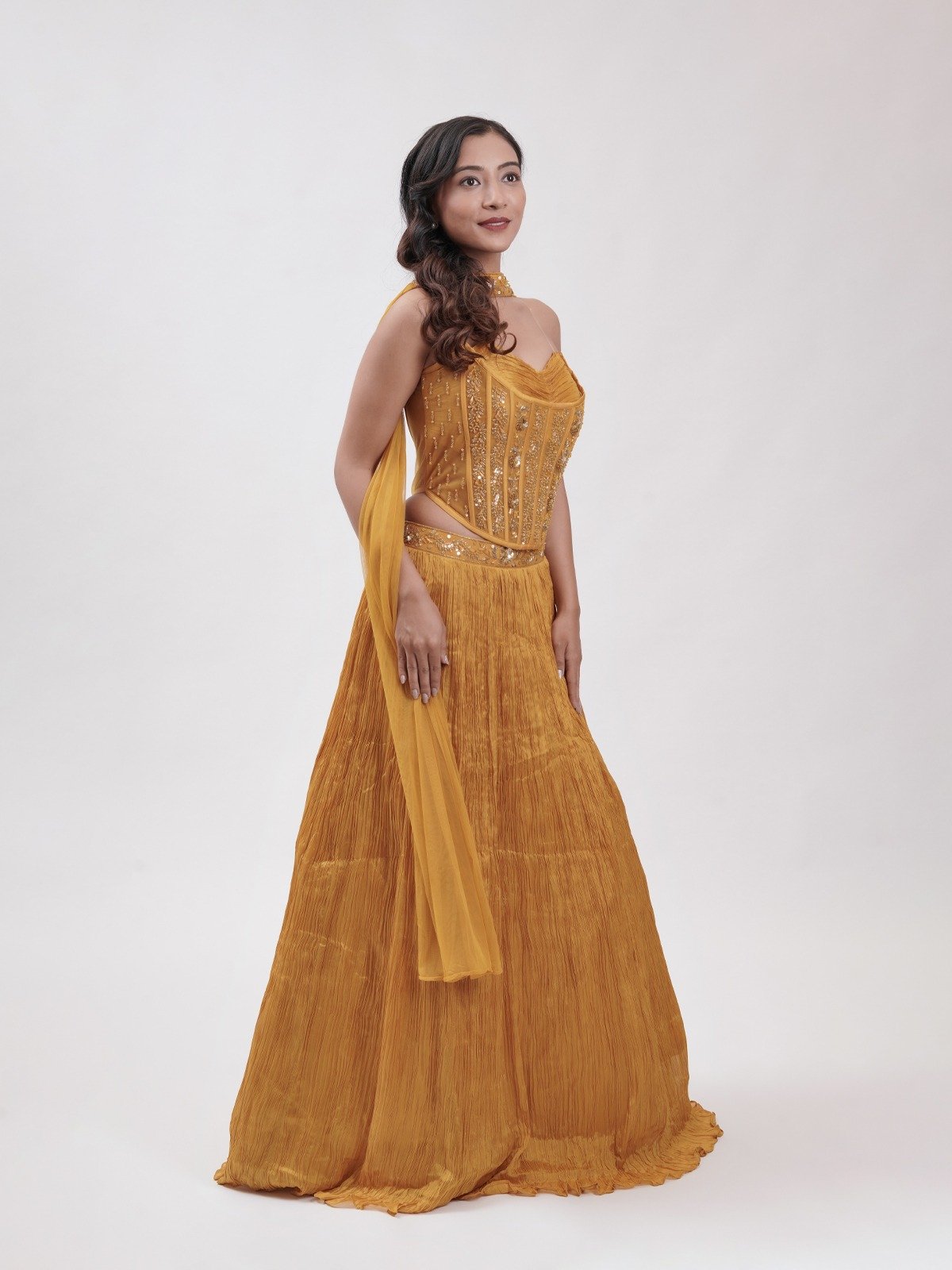 MUSTARD YELLOW CORSET  LEHENGA
