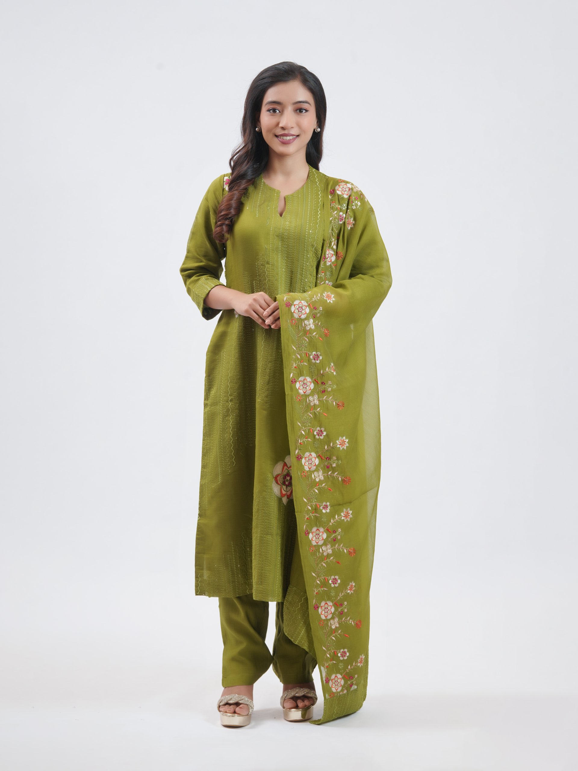 Forest Green Mul Chanderi Salwar Set