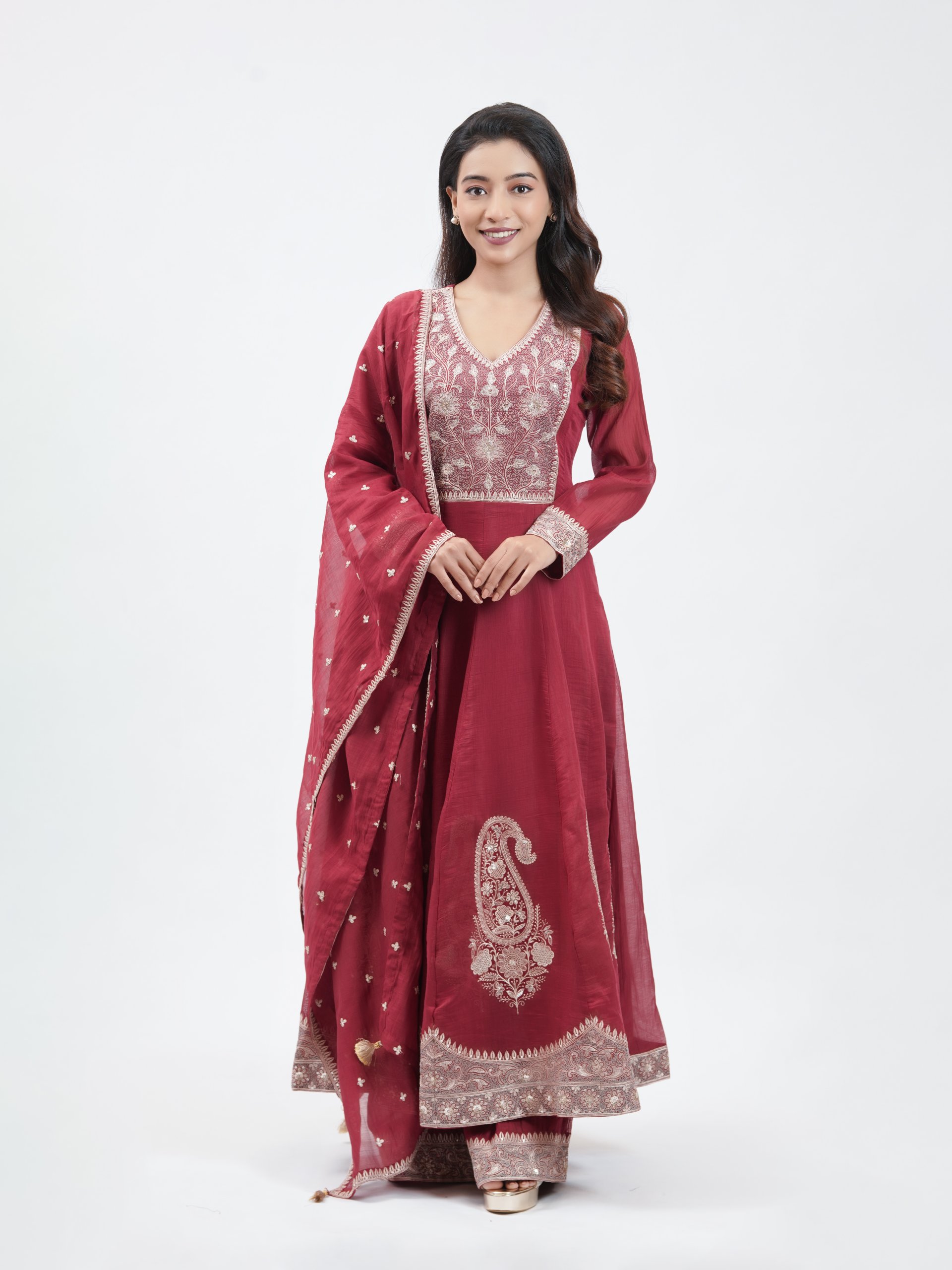 Brick Red Chanderi Straight Pant