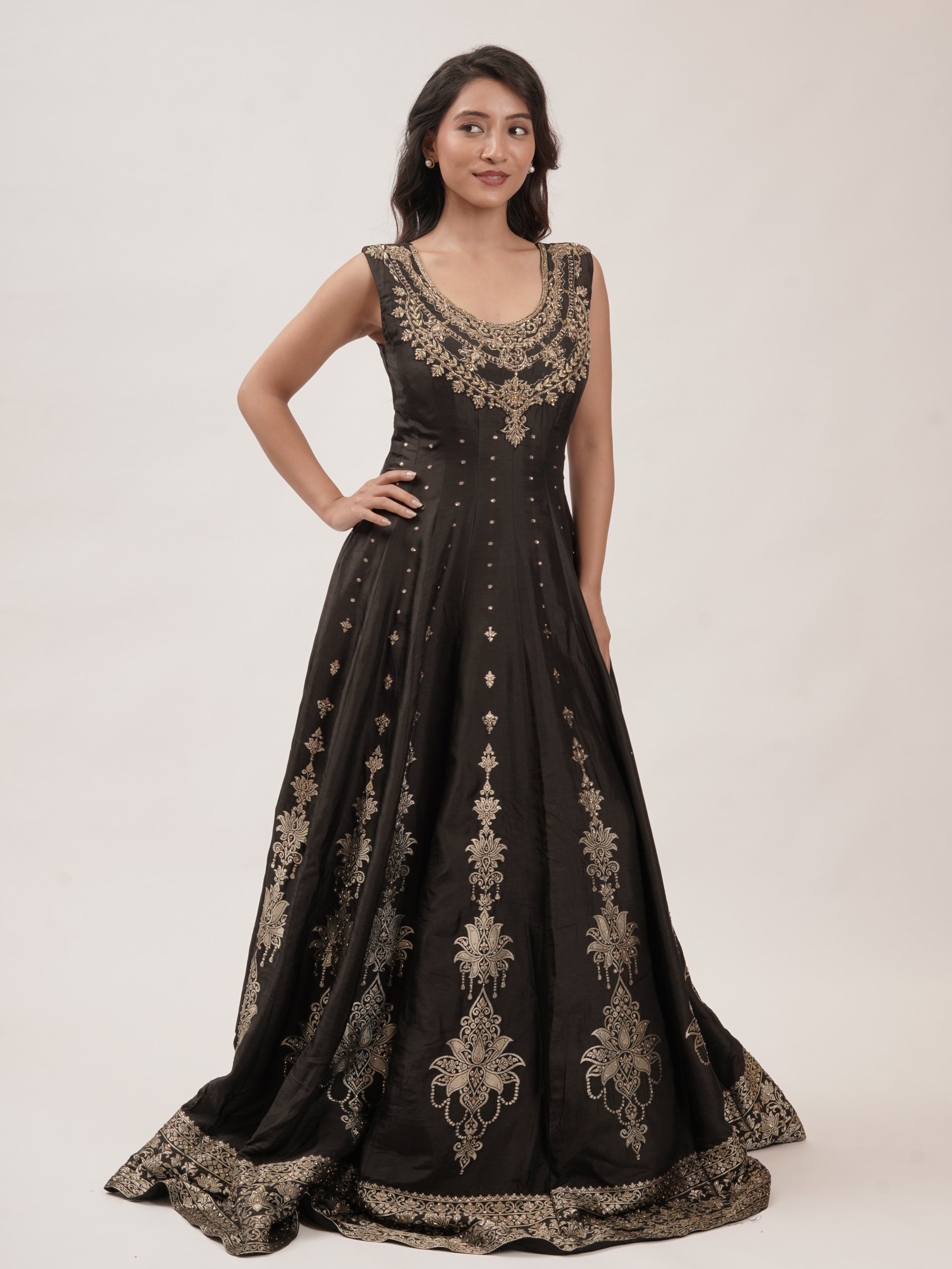 Black Chanderi Silk Anarkali 