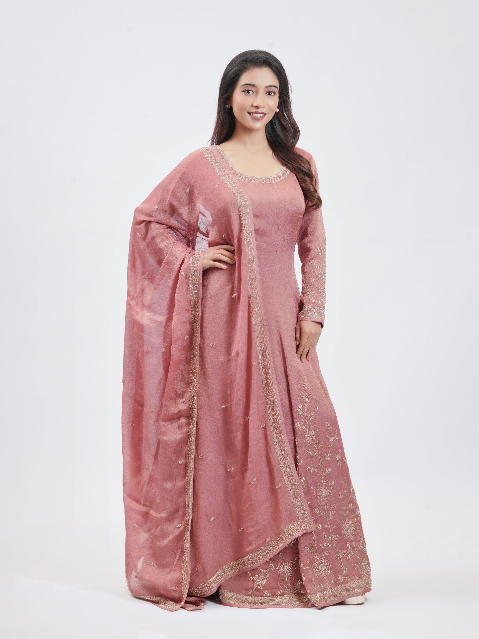 Dark Onion Pink Tissue Party Gown 