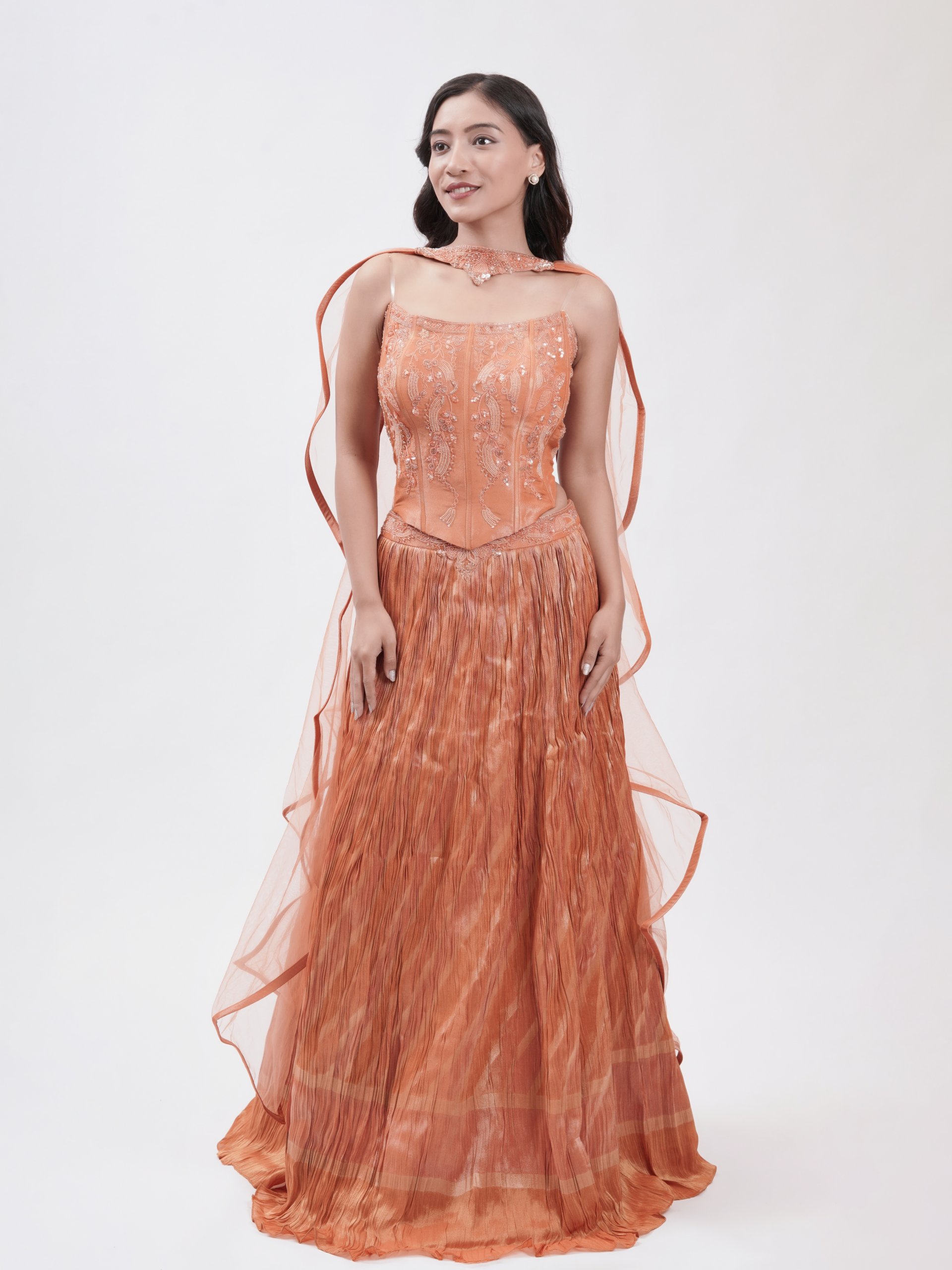 Rust Tissue Lehenga 