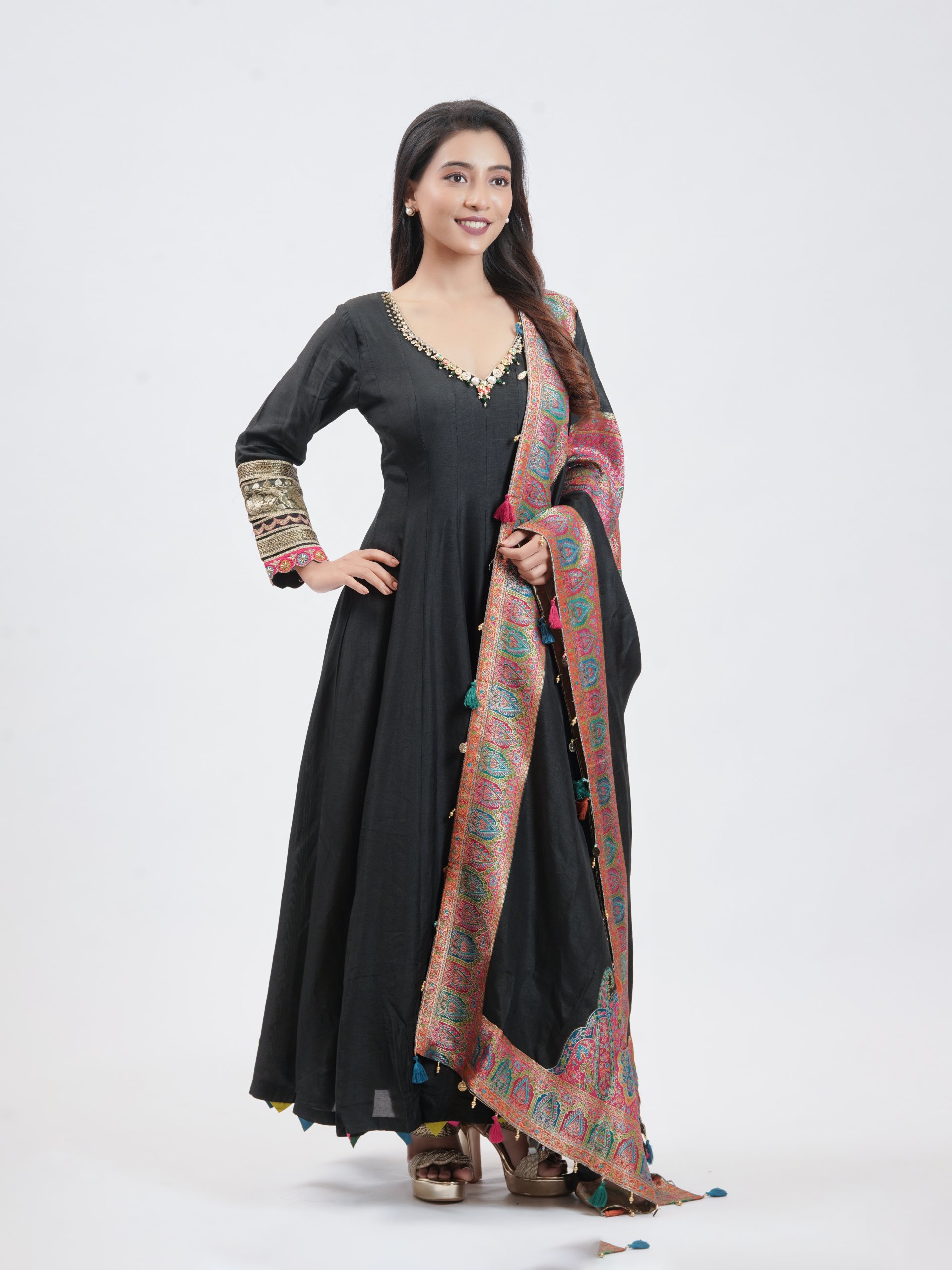 Black Chanderi Silk Straight Pant