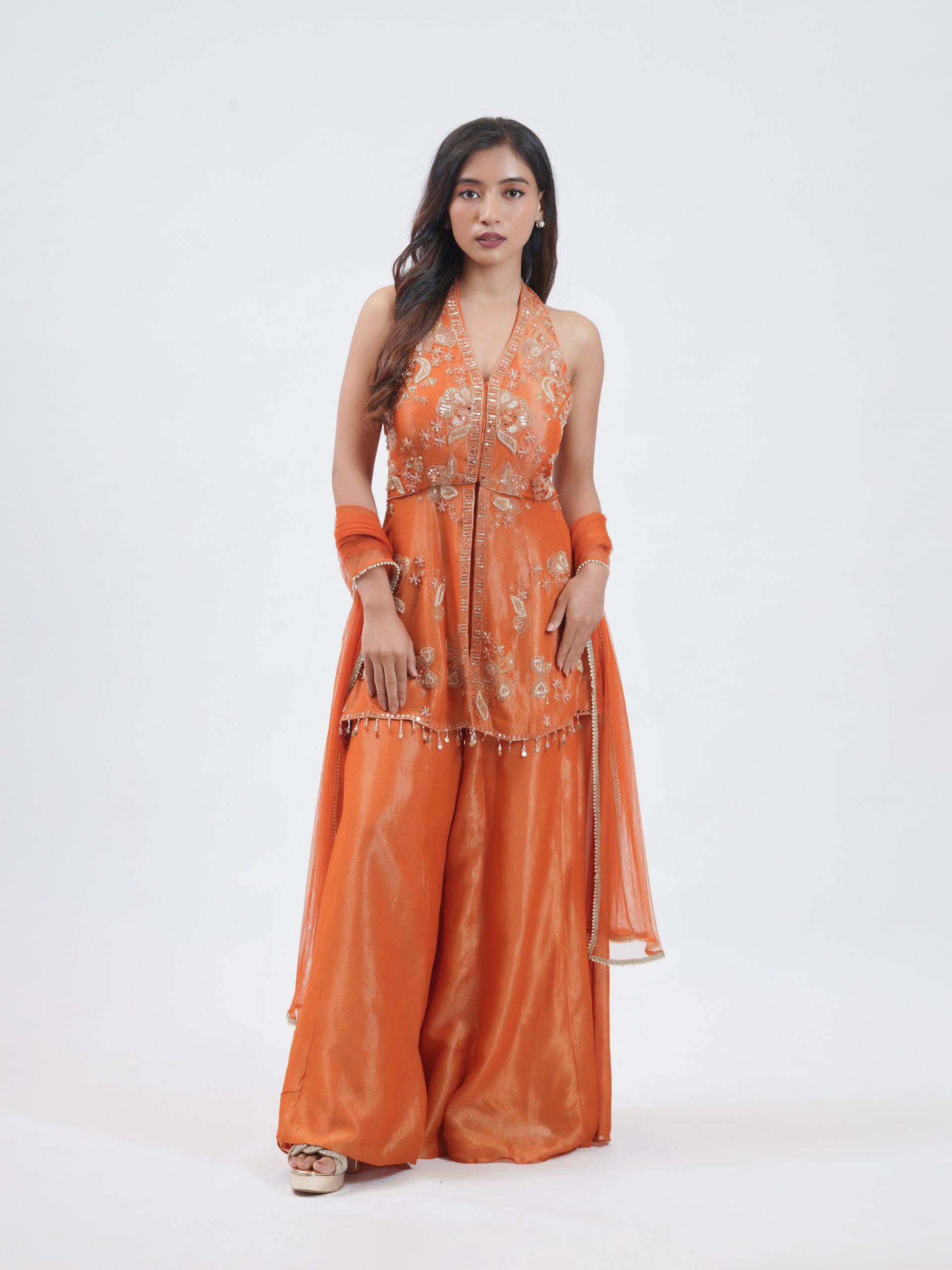 Flame Orange Tissue Palazzo